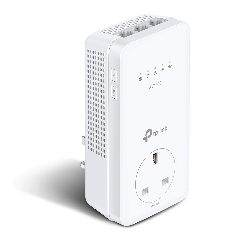 TP-LINK AV1300 Gigabit Passthrough Powerline ac WLAN Extender, 300 Mbit/s, IEEE 802.11n, IEEE 802.11a, IEEE 802.11ac, IEEE 802.11b, IEEE 802.11g, Type E/F, Gigabit Ethernet, 10,100,1000 Mbit/s, Wi-Fi 5 (802.11ac)