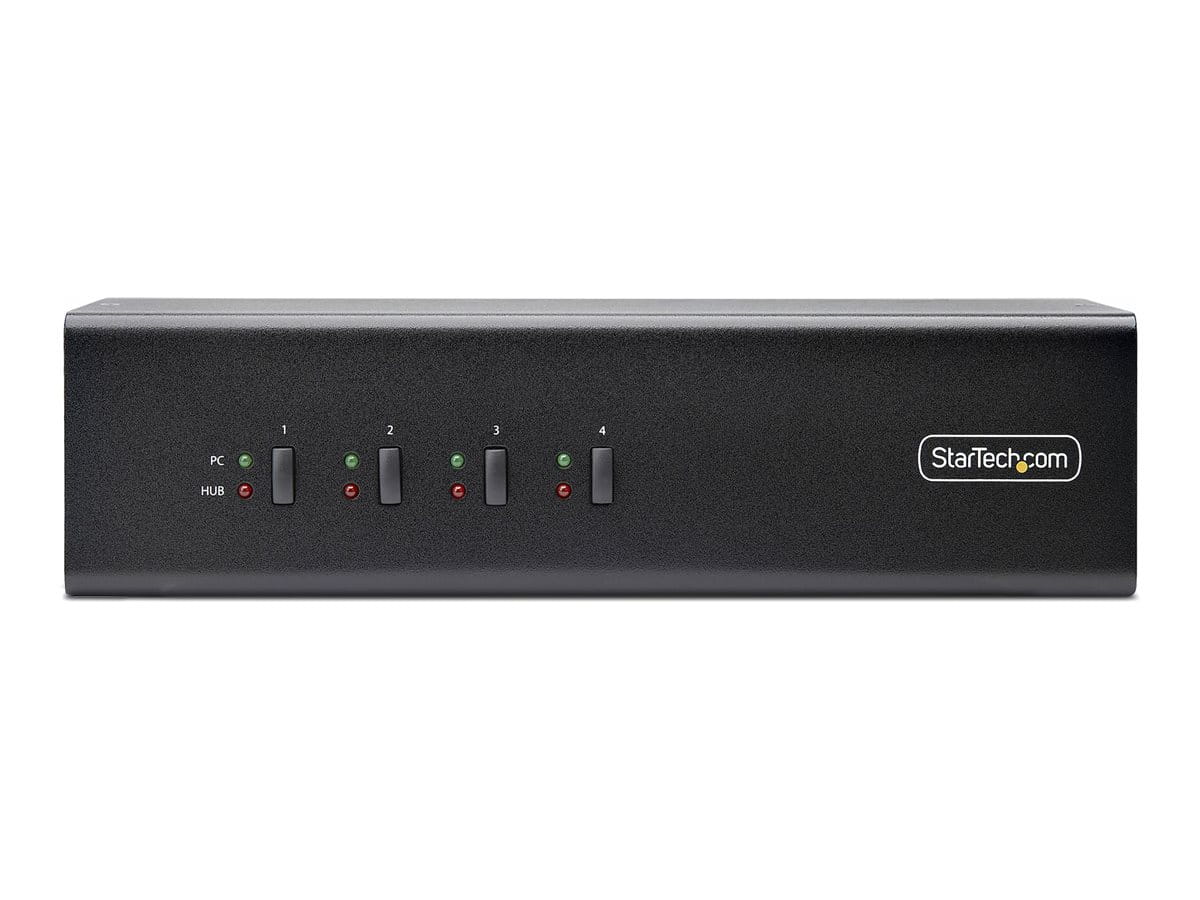 StarTech.com 4-Port Dual-Monitor DisplayPort KVM Switch, 4K 60Hz, 2x USB 5Gbps Hub Ports, 2x USB 2.0 HID Ports, Hotkey and Push-Button Switching, TAA Compliant - 3.5mm Audio, HDCP (P4DD46A2-KVM-SWITCH)