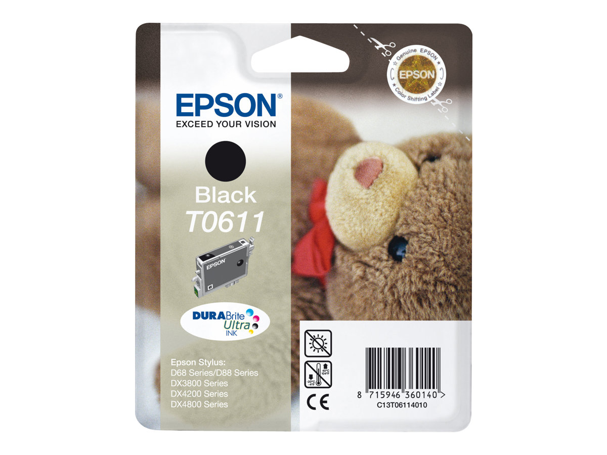 Epson Teddybear Singlepack Black T0611 DURABrite Ultra Ink, Schwarz, Tinte auf Pigmentbasis, 8 ml, 1 Stück(e), Einzelpackung
