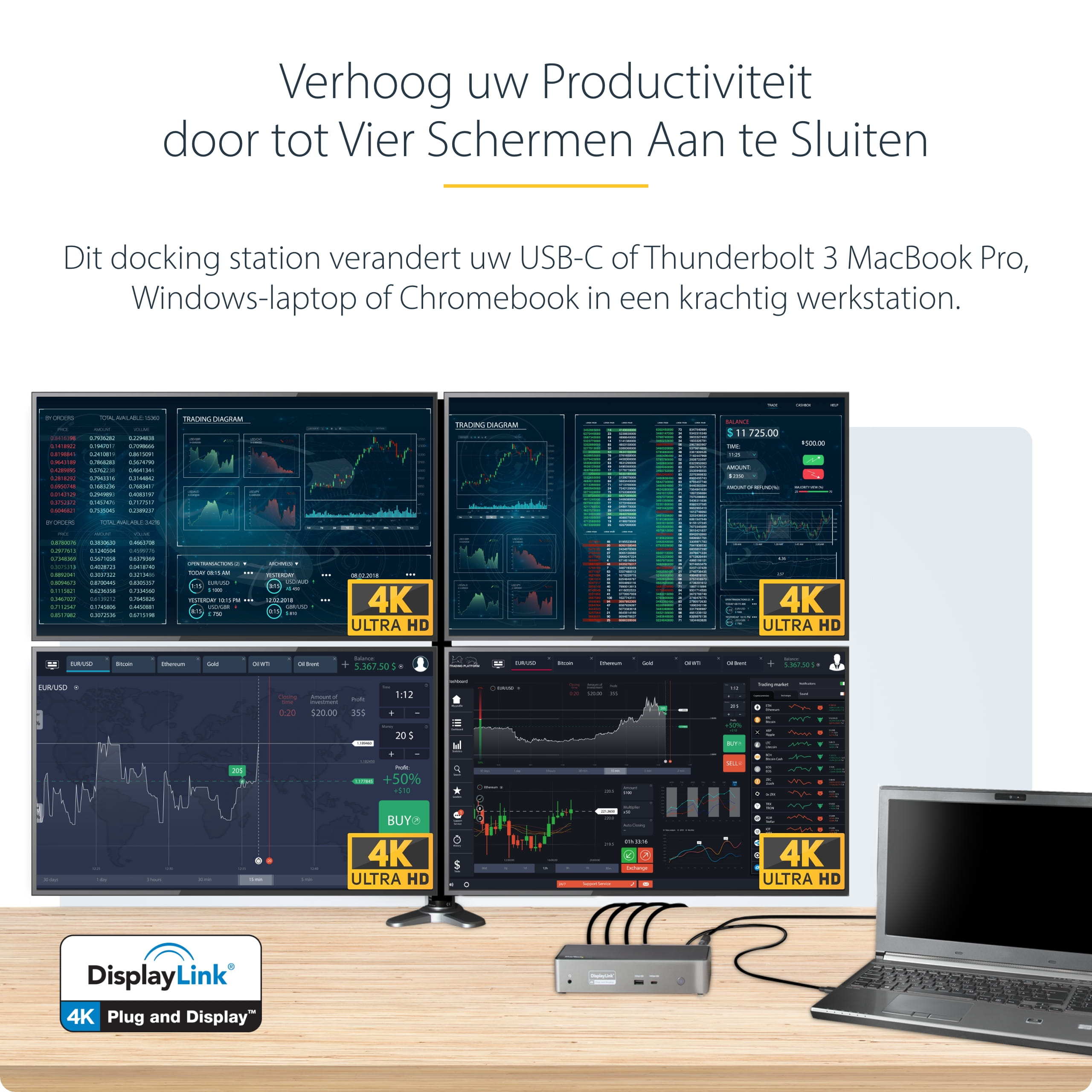 StarTech.com USB-C Dock, 4K 60Hz Quad Monitor DisplayPort & HDMI, Universal USB C Docking Station with 100W Power Delivery Charging, USB Hub w/ 1x USB Type-C & 3x USB-A, Ethernet, Audio - Thunderbolt 3 Compatible (DK31C4DPPDUE)