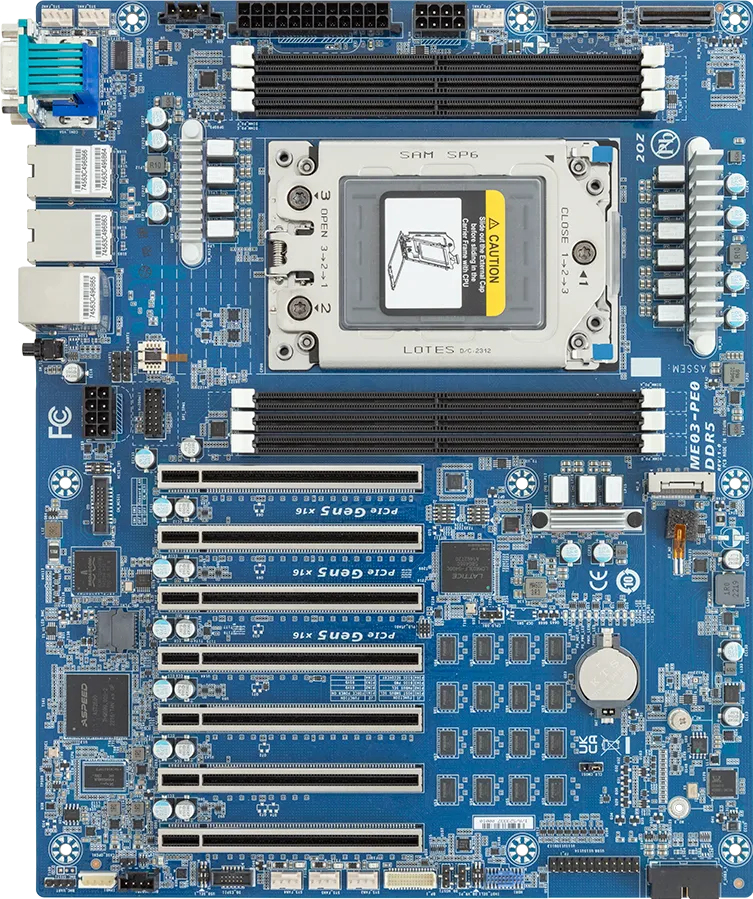 Gigabyte ME03-PE0, AMD, Socket SP6, AMD EPYC 8004, AMD EPYC 8005 Series, SP6, DDR5-SDRAM, DIMM
