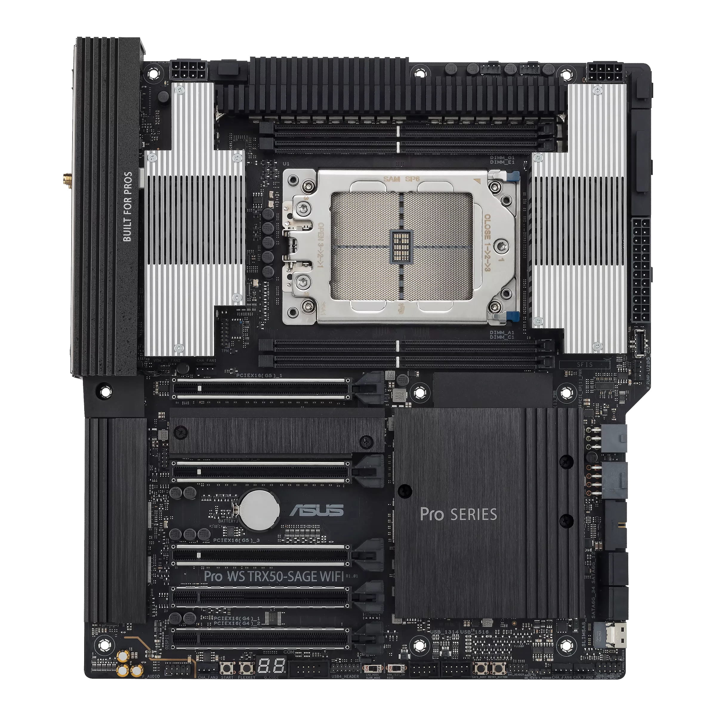 ASUS PRO WS TRX50-SAGE WIFI - Motherboard - SSI CEB - Socket sTR5 - AMD TRX50 Chipsatz - USB 3.2 Gen 1, USB 3.2 Gen 2, USB-C 3.2 Gen 2x2 - 10 Gigabit LAN, 2.5 Gigabit LAN, Wi-Fi 7, Bluetooth - Onboard-Grafik (CPU erforderlich)