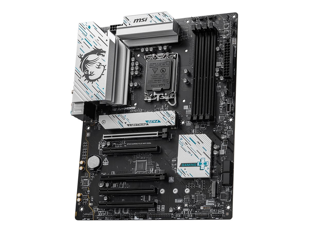 MSI B760 GAMING PLUS WIFI DDR4 - Motherboard - ATX - LGA1700-Sockel - B760 Chipsatz - USB 3.2 Gen 1, USB 3.2 Gen 2, USB-C 3.2 Gen2, USB-C 3.2 Gen 1 - 2.5 Gigabit LAN, Wi-Fi 6E, Bluetooth - Onboard-Grafik (CPU erforderlich)