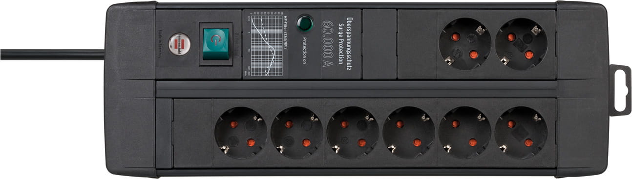 Brennenstuhl 1256000698, 3 m, Drinnen, Abgewinkelt, IP20, Schwarz, 8 AC-Ausgänge