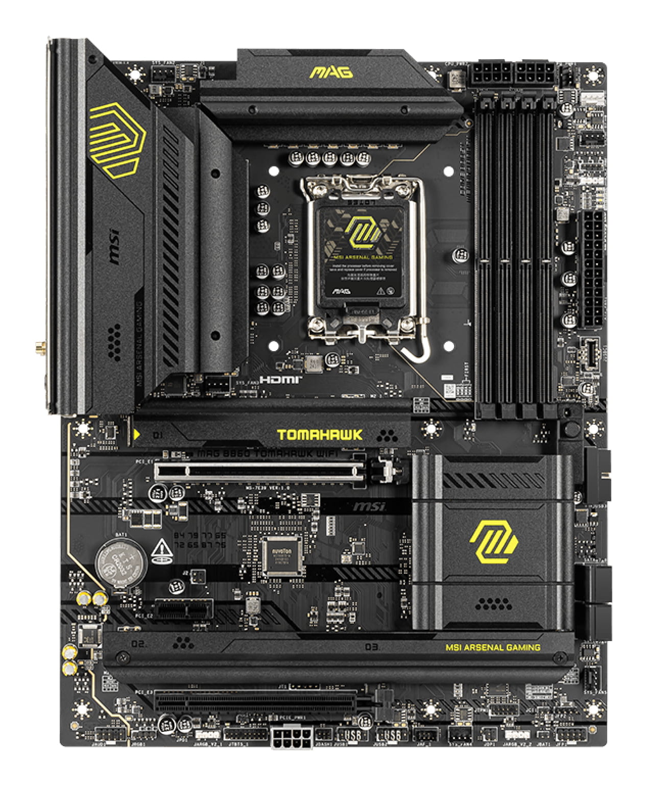 MSI MAG B860 TOMAHAWK WIFI - Motherboard - ATX - LGA1851 Sockel - B860 Chipsatz - USB4, USB 3.2 Gen 1, USB 3.2 Gen 2, USB-C 3.2 Gen2 - 5 Gigabit Ethernet, Wi-Fi 7, Bluetooth - Onboard-Grafik (CPU erforderlich)