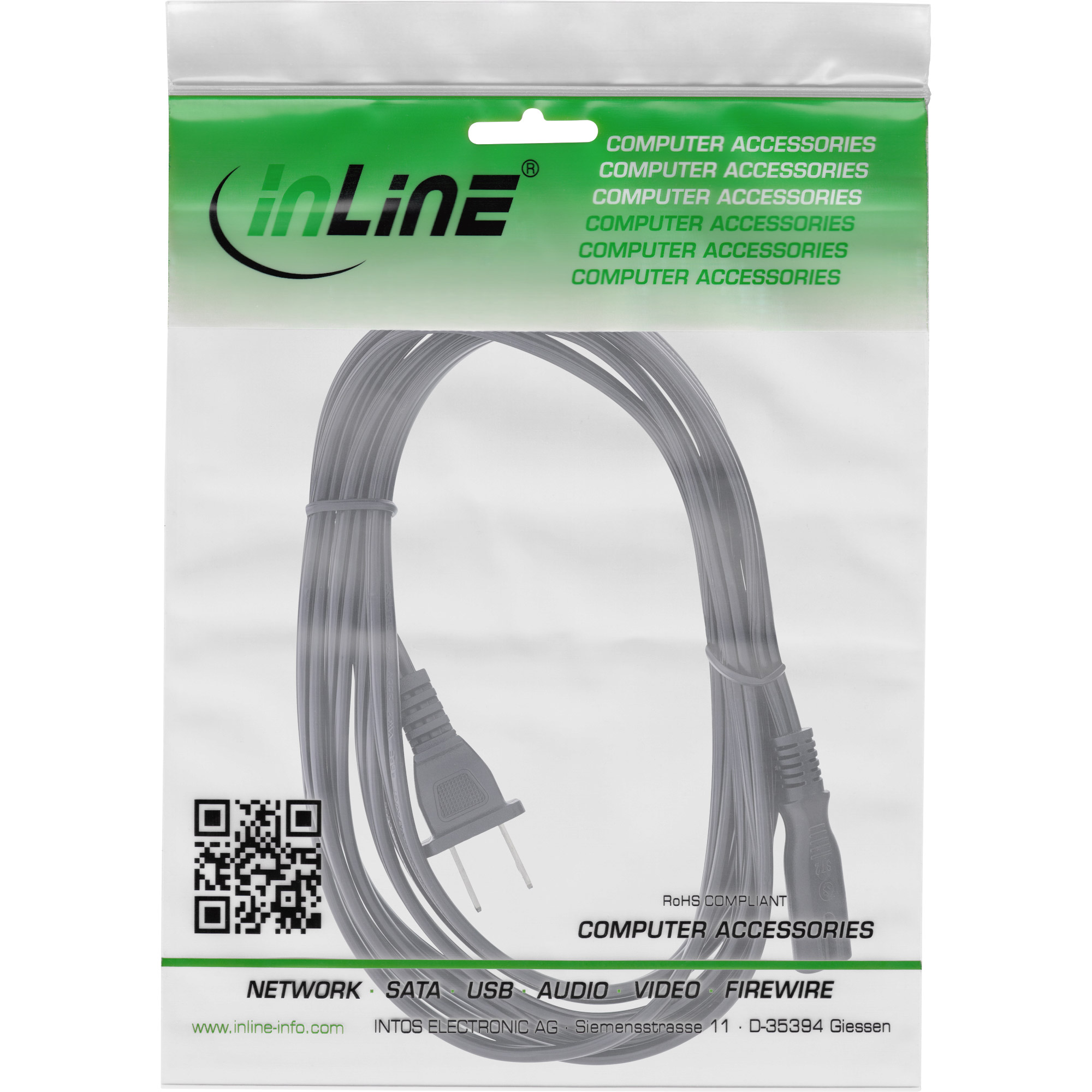 InLine Netzkabel - Netzstecker USA auf Euro 8 C7 Stecker - 1,8m