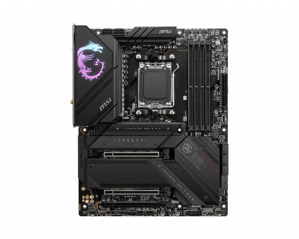 MSI MPG X670E CARBON WIFI - Motherboard - ATX - Socket AM5 - AMD X670 Chipsatz - USB-C Gen 2x2, USB-C 3.2 Gen2, USB 3.2 Gen 1, USB 3.2 Gen 2 - 2.5 Gigabit LAN, Wi-Fi 6, Bluetooth - Onboard-Grafik (CPU erforderlich)
