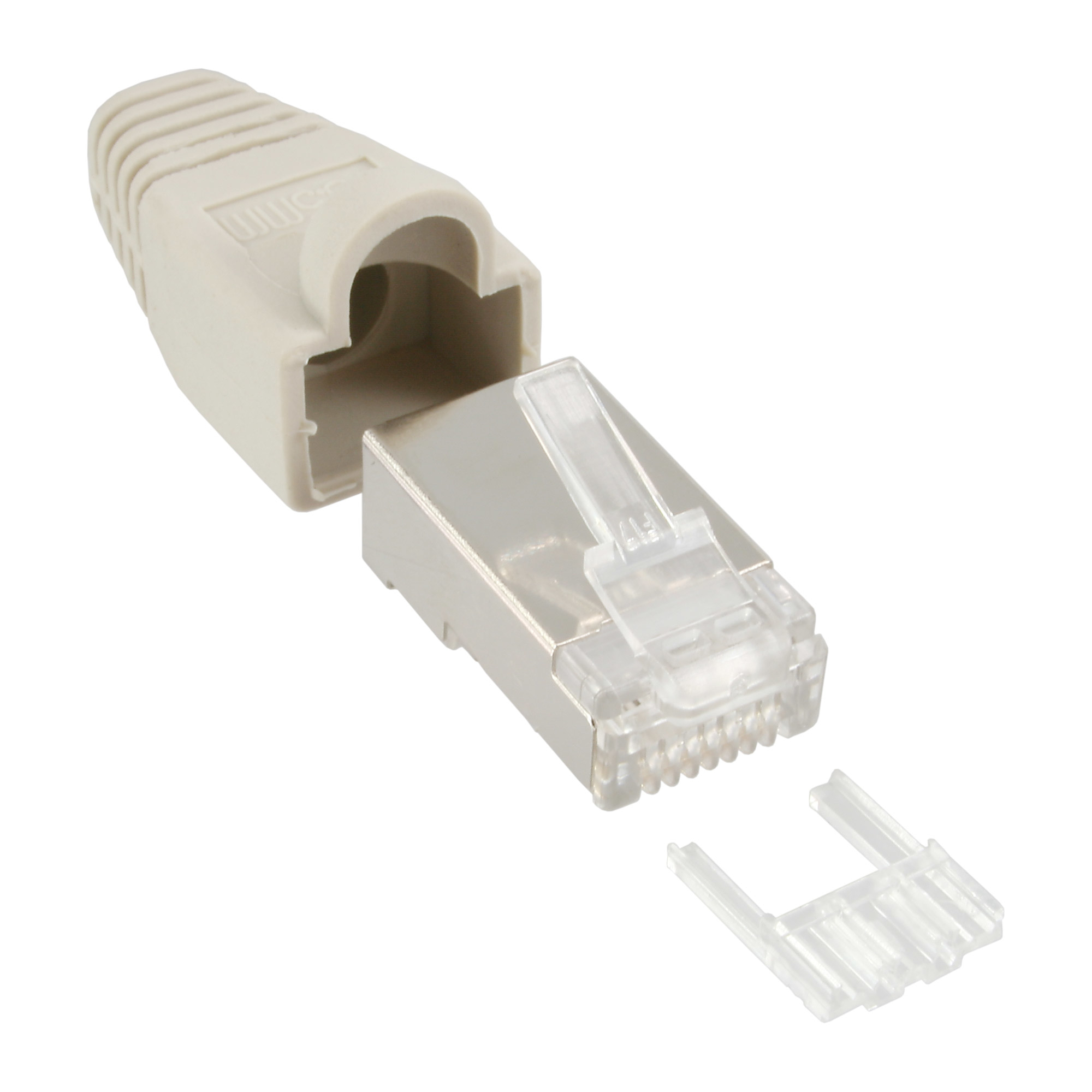 InLine Crimpst. RJ45 geschirmt - Knickschutz beige & Einfädelhilfe - 100er Pack