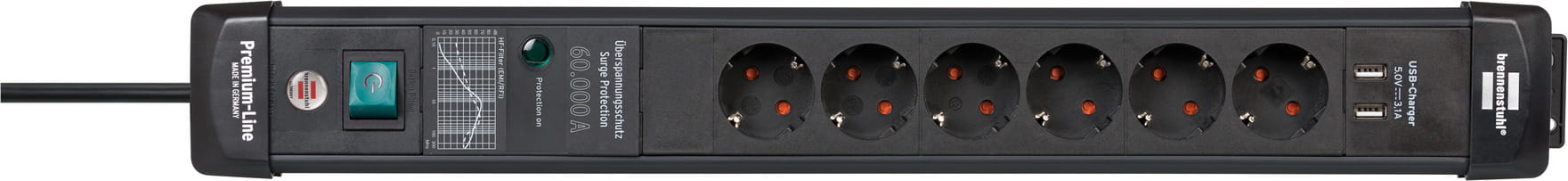 Brennenstuhl 1951160606, 3 m, 6 AC-Ausgänge, Indoor, Abgewinkelt, IP20, Schwarz