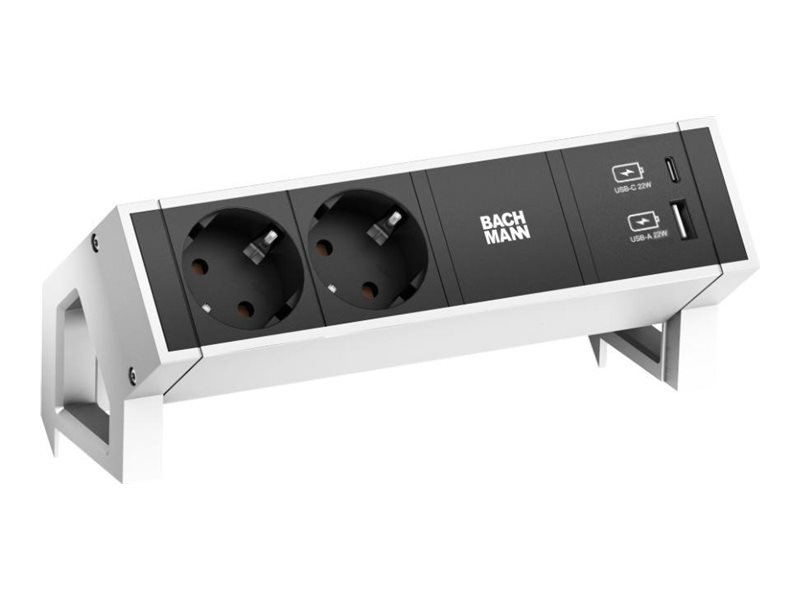 Bachmann DESK 2 - Steckdosenleiste - Inklusive Montageschelle - Wechselstrom 250 V - Eingabe, Eingang GST18i3 - Ausgangsanschlüsse: 2 (2 x CEE 7/3, 24 pin USB-C, USB)