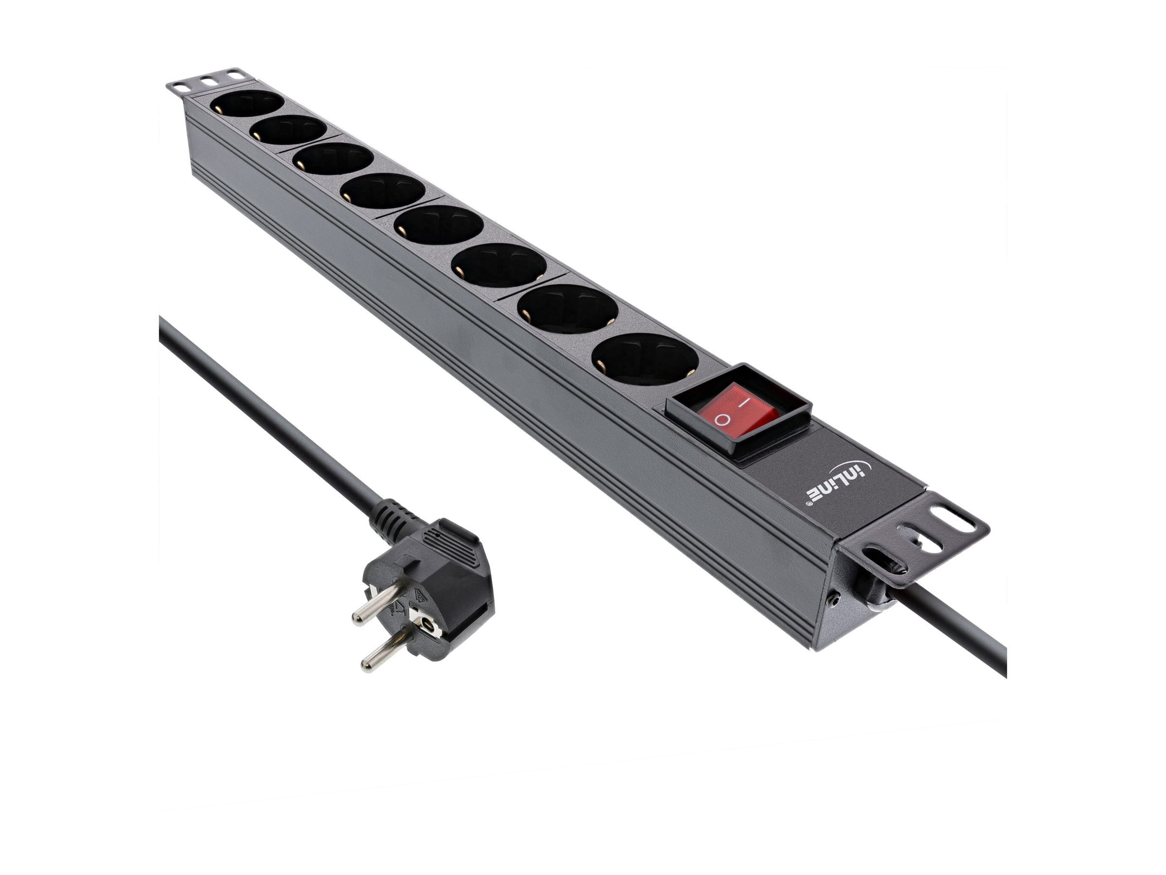 InLine 19" Steckdosenleiste - 8-fach Schutzkontakt - mit Schalter - 2m - schwarz