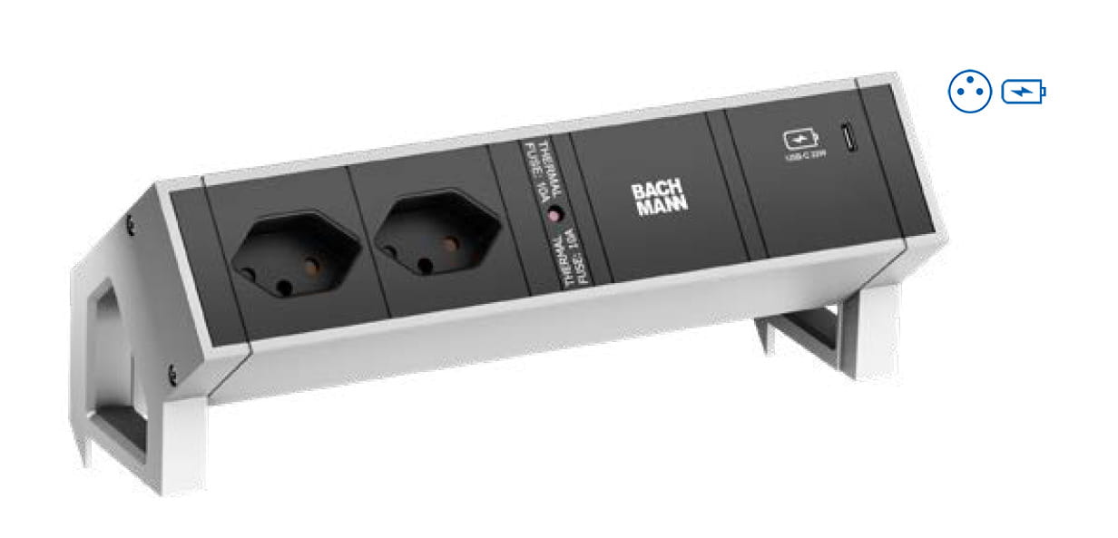 Bachmann DESK 2 - Steckdosenleiste - included mounting bracket - Eingabe, Eingang GST18 - Ausgangsanschlüsse: 2 (2 x power UTE, 24 pin USB-C)