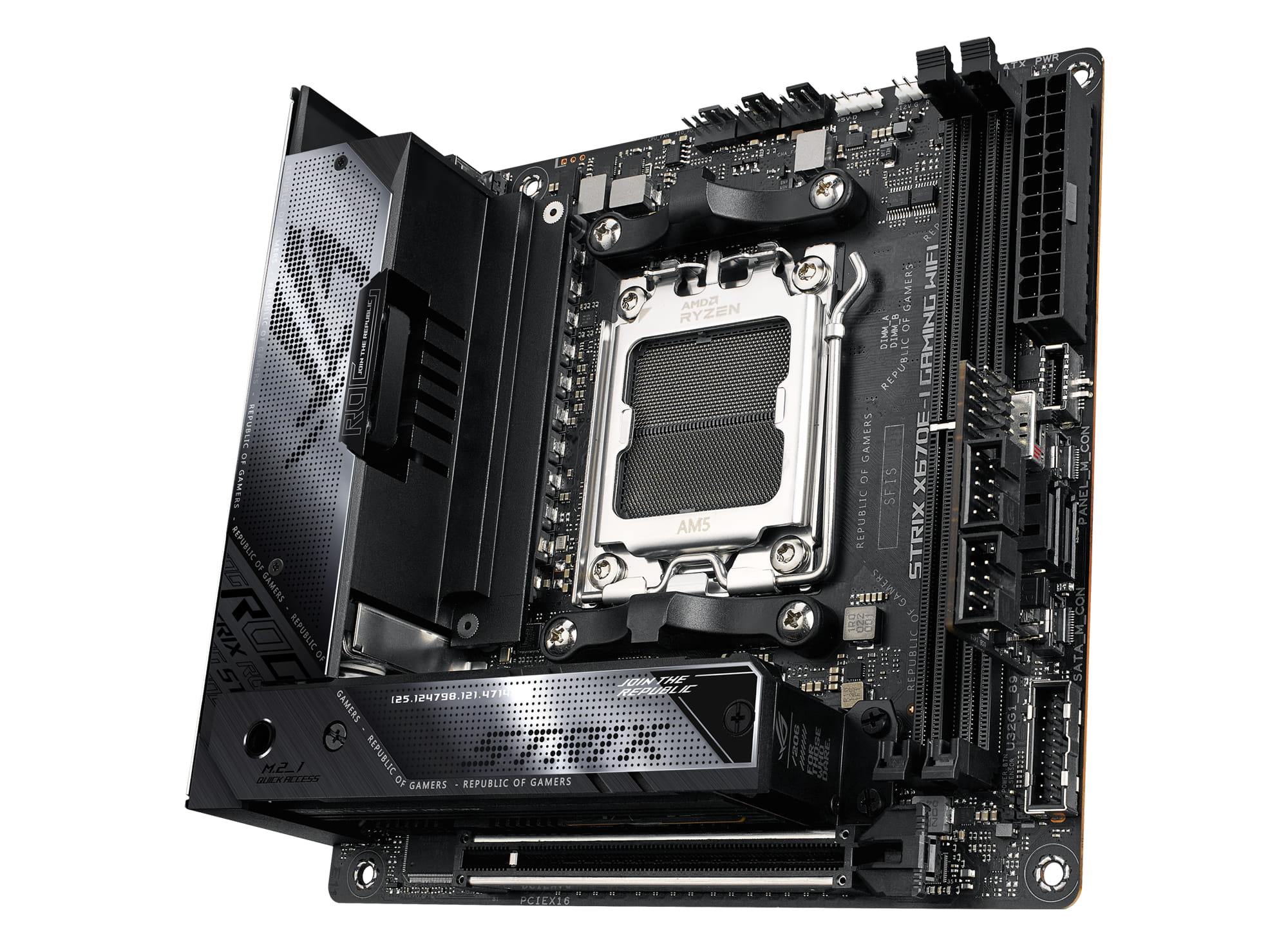 ASUS ROG Strix X670E-I Gaming WiFi - Motherboard - Mini-ITX - Socket AM5 - AMD X670E Chipsatz - USB4, USB 3.2 Gen 2, USB 3.2 Gen 1, USB-C 3.2 Gen2 - 2.5 Gigabit LAN, Wi-Fi 6E, Bluetooth - Onboard-Grafik (CPU erforderlich)