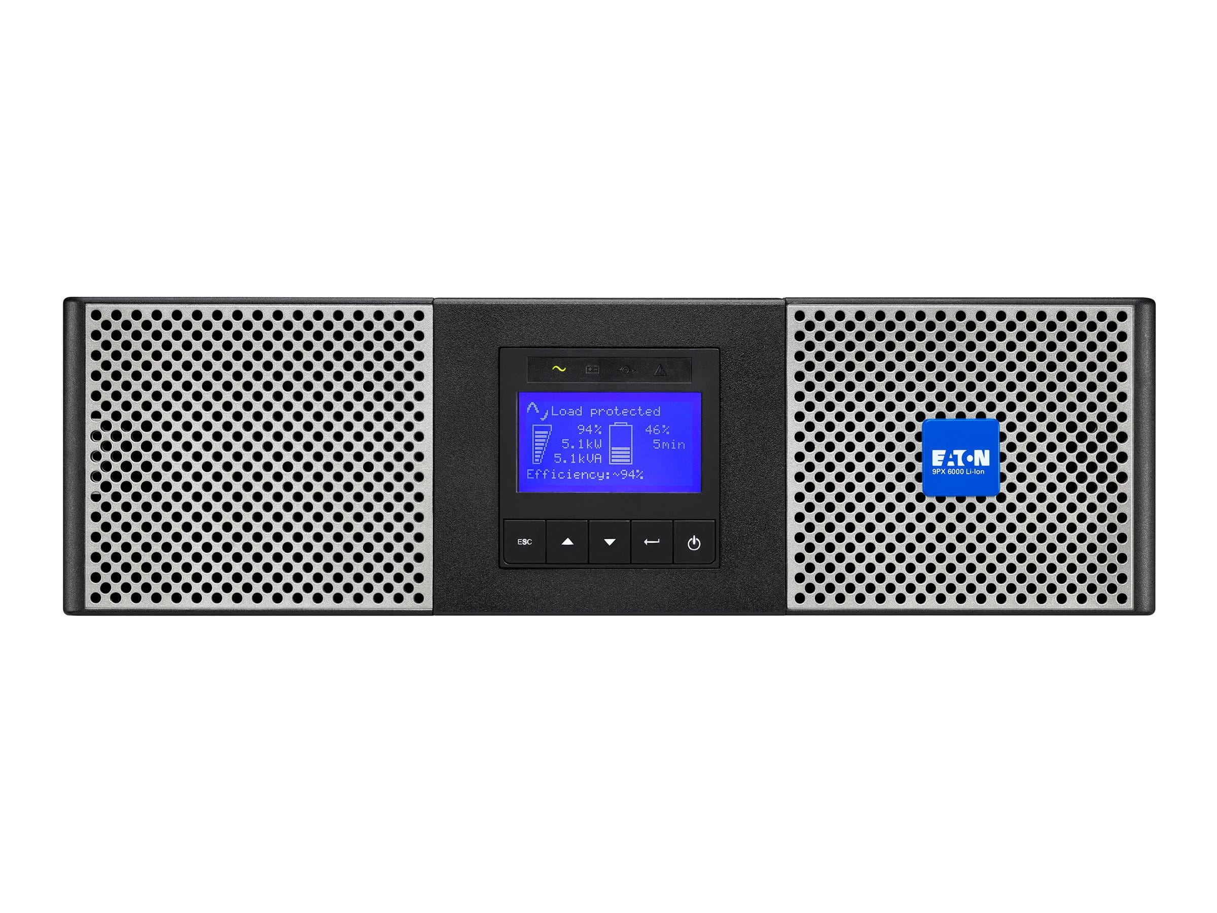 Eaton 9PX 6000i RT3U Netpack - USV (in Rack montierbar/extern) - Wechselstrom 200/208/220/230/240 V - 5400 Watt - 6000 VA - 6 Ah - Ethernet, RS-232, USB - Ausgangsanschlüsse: 10 - PFC - 3U - 48.3 cm (19") - Online-USV