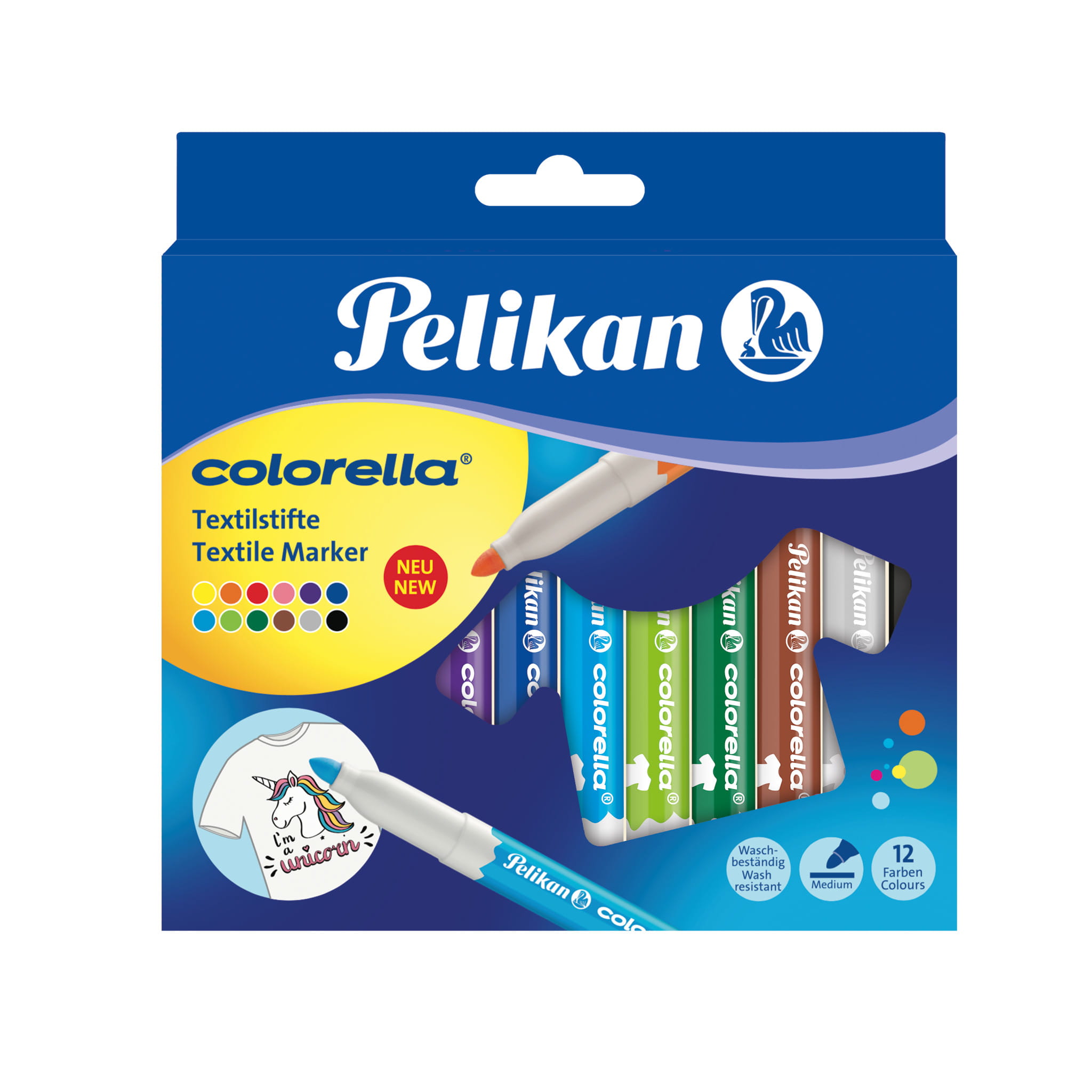 Pelikan Colorella - Marker - für Textil - gemischte Farben - Mittel (Packung mit 12)