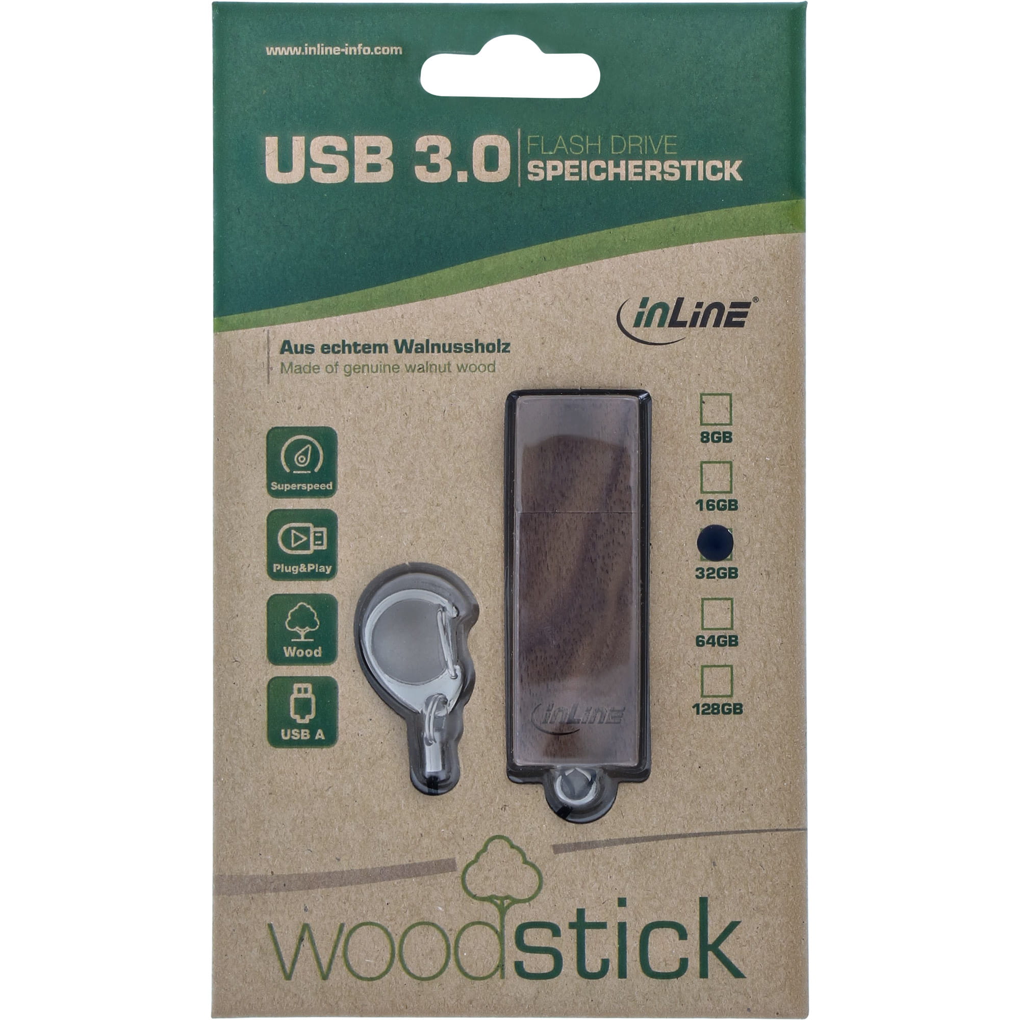 InLine woodstick USB 3.0 Speicherstick - Walnuss - 8GB