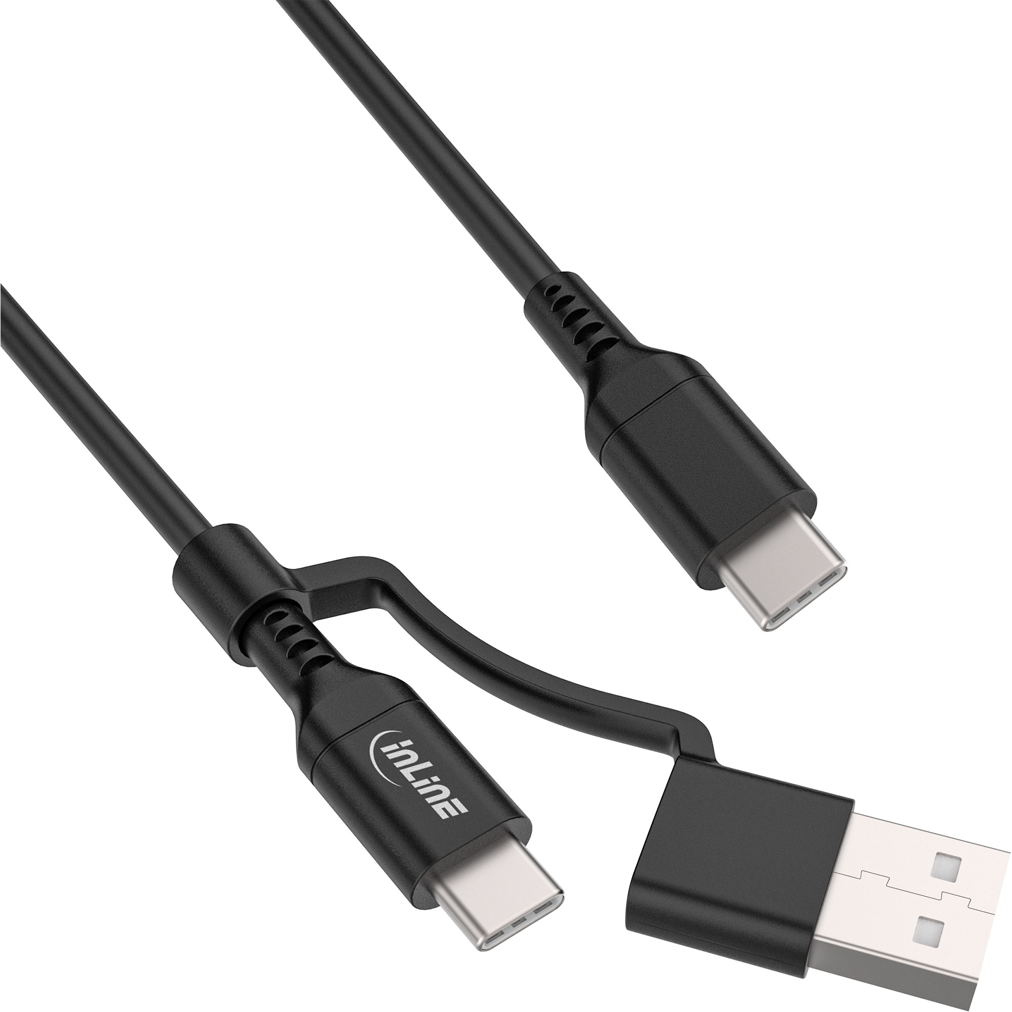 InLine 2-in-1 USB-C Kabel + USB-A Adapter - USB 2.0 - 100W - TPE - schwarz - 1m