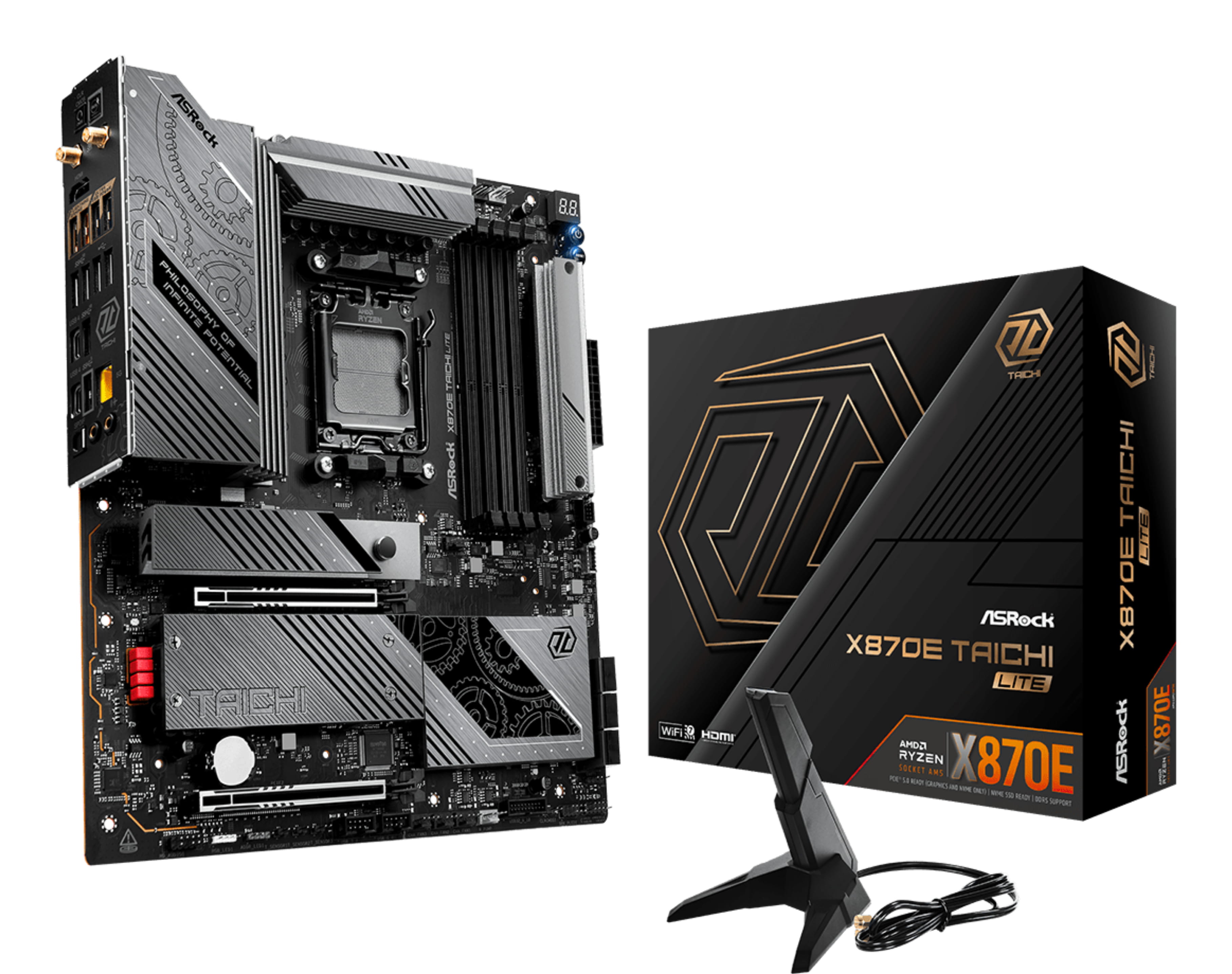 ASRock X870E Taichi Lite - Motherboard - E-ATX - Socket AM5 - AMD X870E Chipsatz - USB4, USB 3.2 Gen 1, USB 3.2 Gen 2, USB-C 3.2 Gen 2x2 - 5 Gigabit Ethernet, Wi-Fi 7, Bluetooth - Onboard-Grafik (CPU erforderlich)