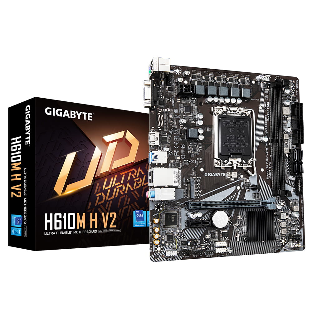 Gigabyte H610M H V2 - 1.0 - Motherboard - micro ATX - LGA1700 Sockel - H610 Chipsatz - USB 3.2 Gen 1 - Gigabit LAN - Onboard-Grafik (CPU erforderlich)