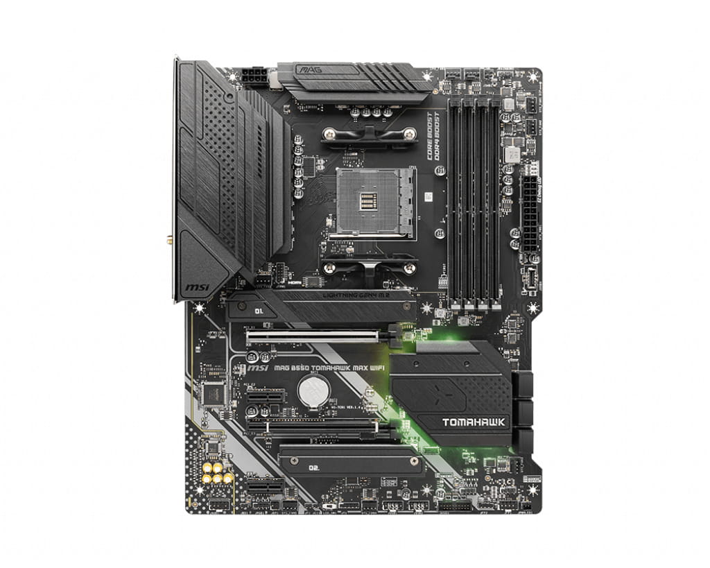 MSI MAG B550 TOMAHAWK MAX WIFI - Motherboard - ATX - Socket AM4 - AMD B550 Chipsatz - USB-C 3.2 Gen2, USB-C 3.2 Gen 1, USB 3.2 Gen 2, USB 3.2 Gen 1 - 2.5 Gigabit LAN, Wi-Fi 6, Bluetooth - Onboard-Grafik (CPU erforderlich)