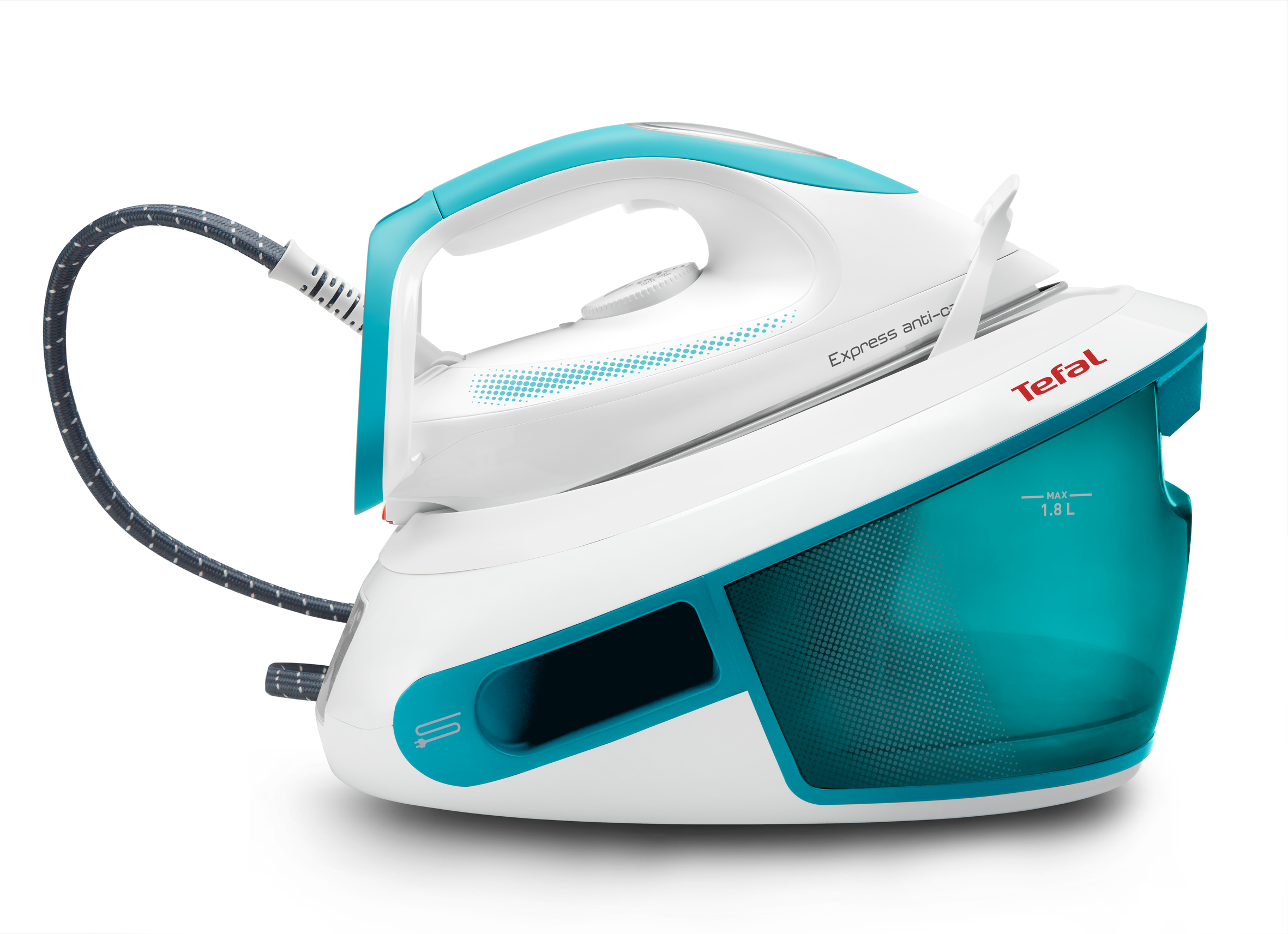 TEFAL Express Anti-Calc SV8010, 2800 W, 400 g/min, 6 bar, 1,8 l, 120 g/min, Türkis, Weiß