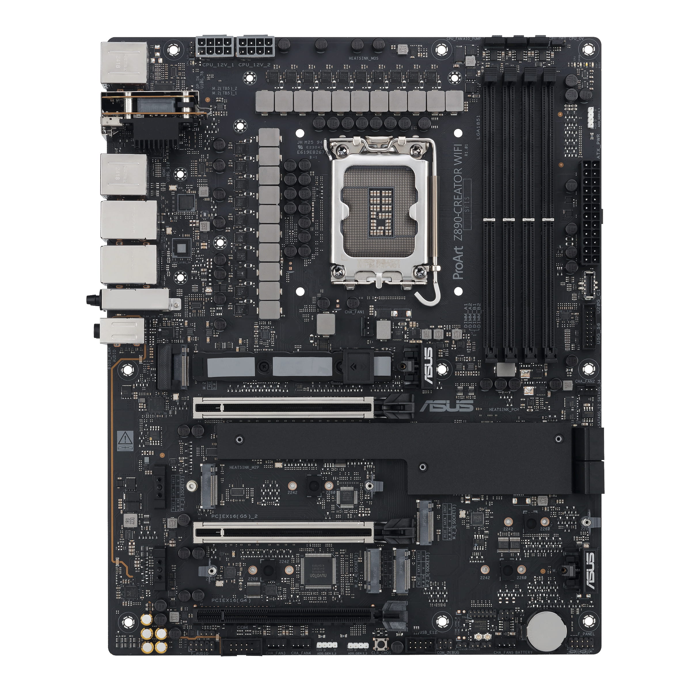 ASUS ProArt Z890-CREATOR WIFI - Motherboard - ATX - LGA1851 Sockel - Z890 Chipsatz - USB4, USB 3.2 Gen 2, USB-C 3.2 Gen 2x2, USB 3.2 Gen 1 - 10 Gigabit LAN, 2.5 Gigabit LAN, Bluetooth, Wi-Fi 7 - Onboard-Grafik (CPU erforderlich)