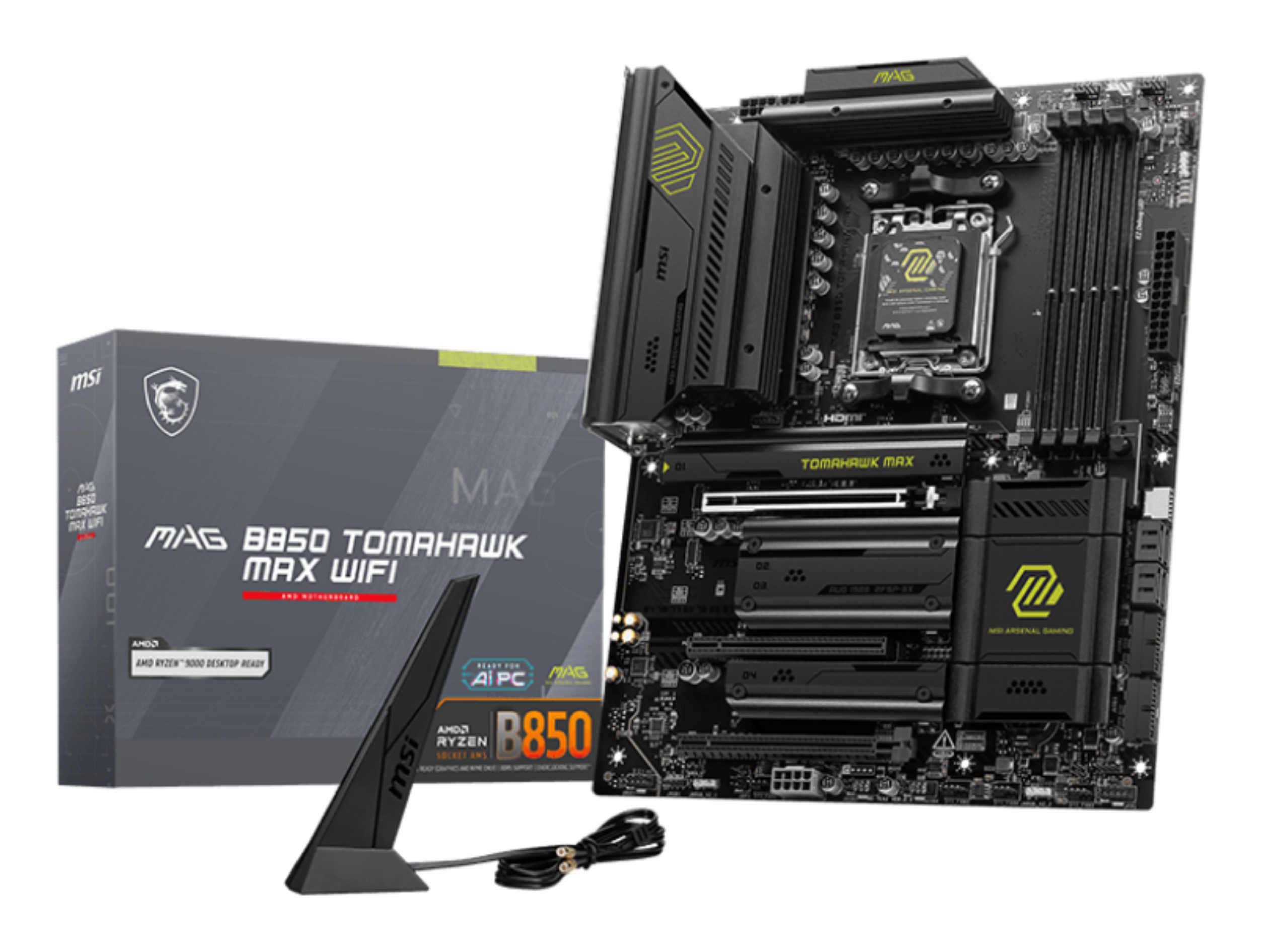 MSI MAG B850 TOMAHAWK MAX WIFI - Motherboard - ATX - Socket AM5 - AMD B850 Chipsatz - USB-C 3.2 Gen 2x2, USB-C 3.2 Gen2, USB 3.2 Gen 1, USB 3.2 Gen 2 - 5 Gigabit Ethernet, Wi-Fi 7, Bluetooth - Onboard-Grafik (CPU erforderlich)