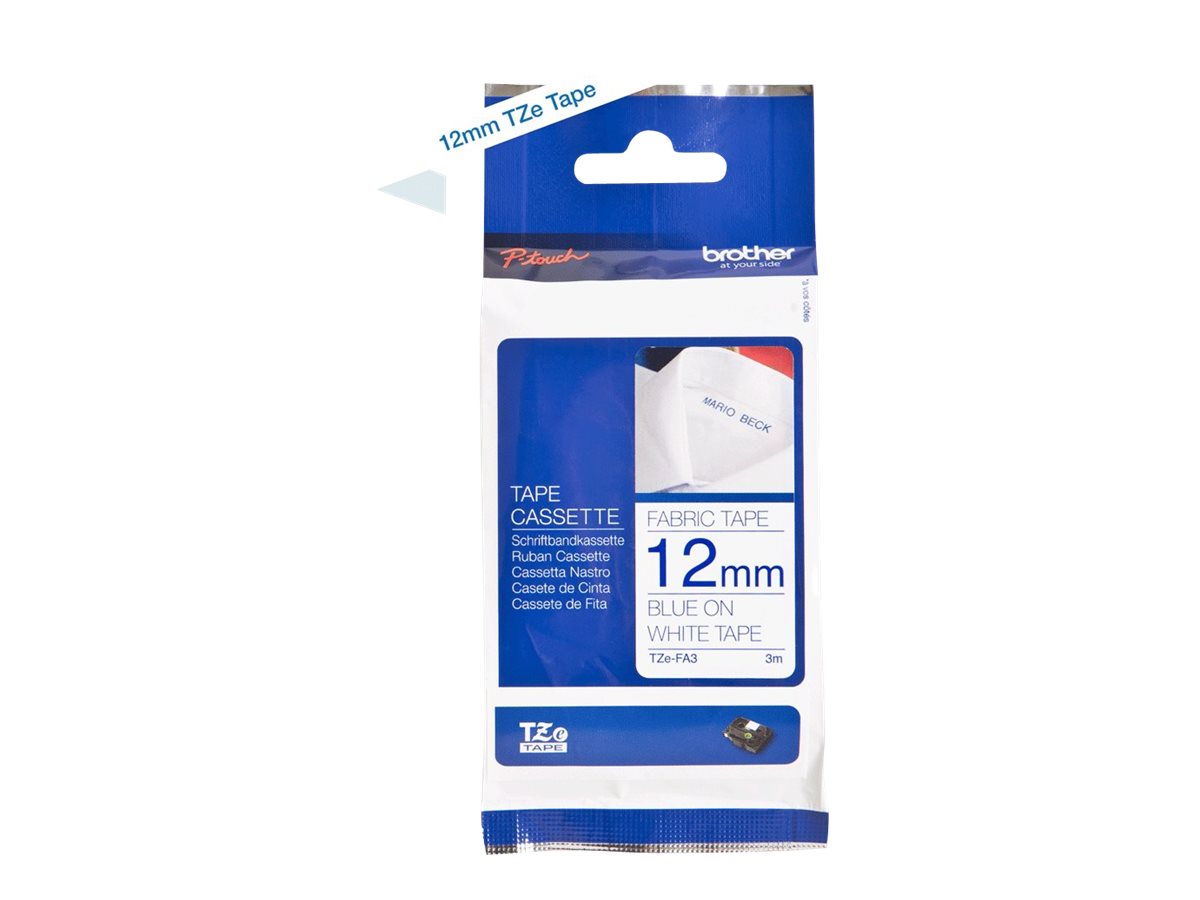 Brother TZe-FA3 - Gewebe - Klebstoff - blau auf weiß - Rolle (1,2 cm x 3 m)