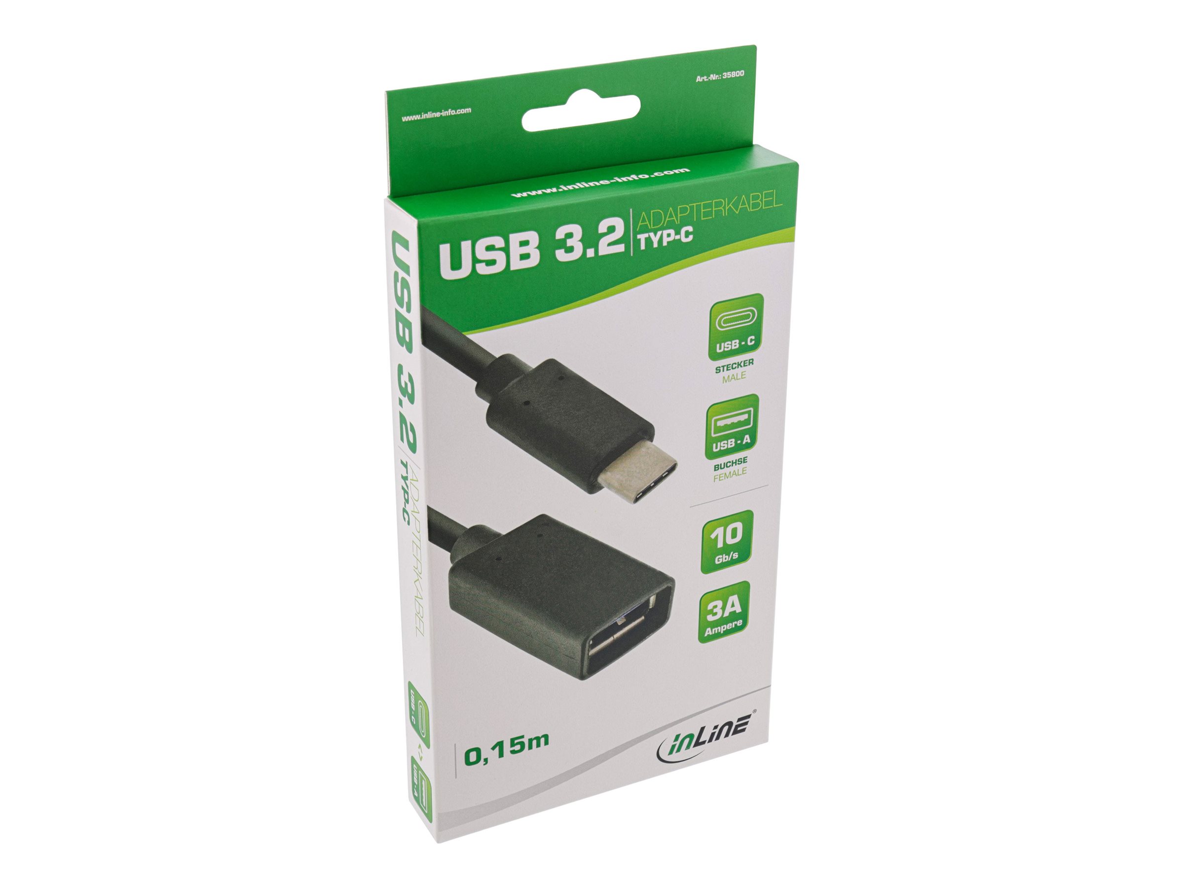 InLine USB 3.2 Gen.1x2 Adapterkabel - USB-C Stecker an A Buchse - 0,15m