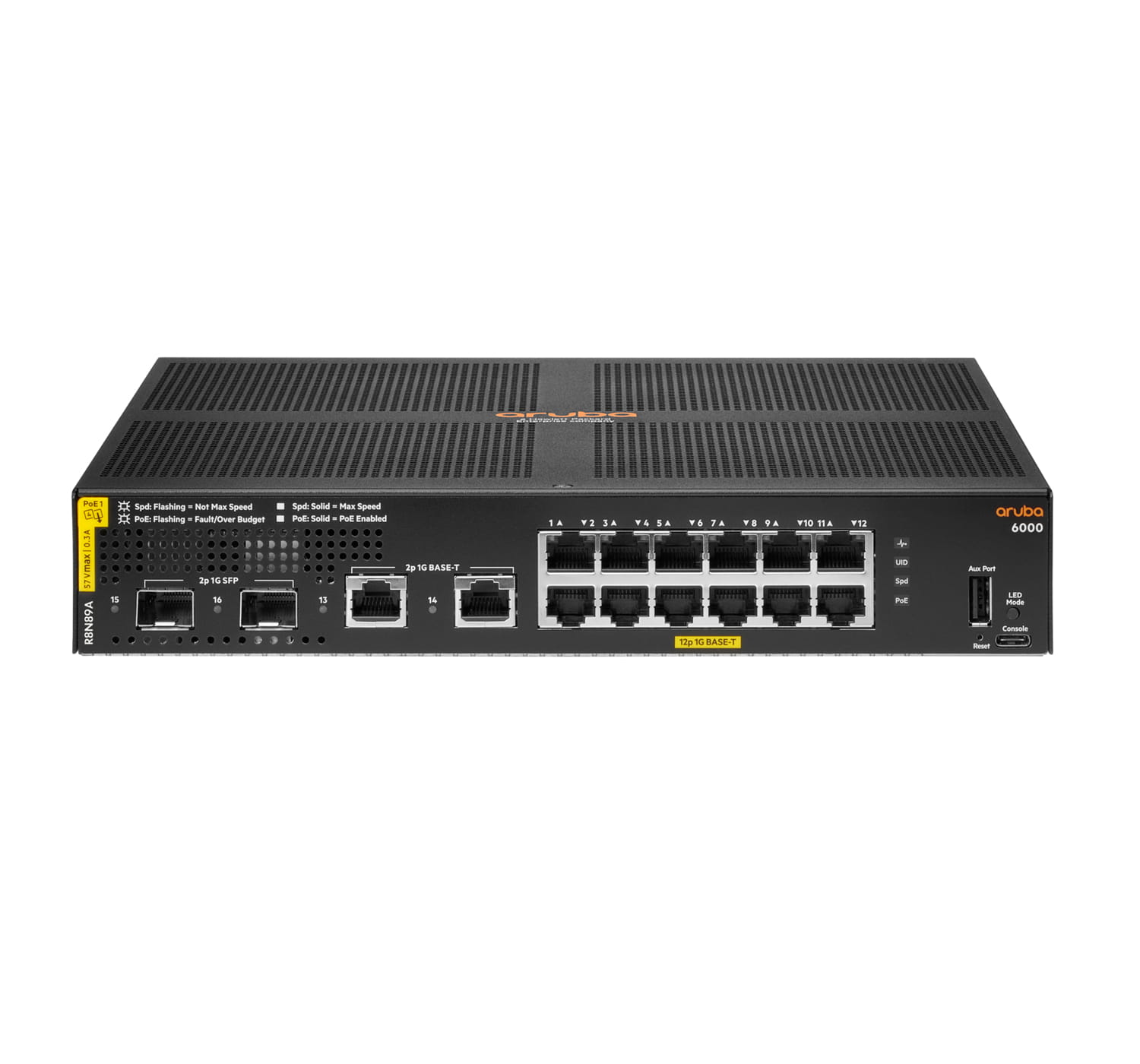 HPE Aruba Networking 6000 12G Class4 PoE 2G/2SFP 139W Switch - Switch - managed - 12 x 10/100/1000 (PoE+)