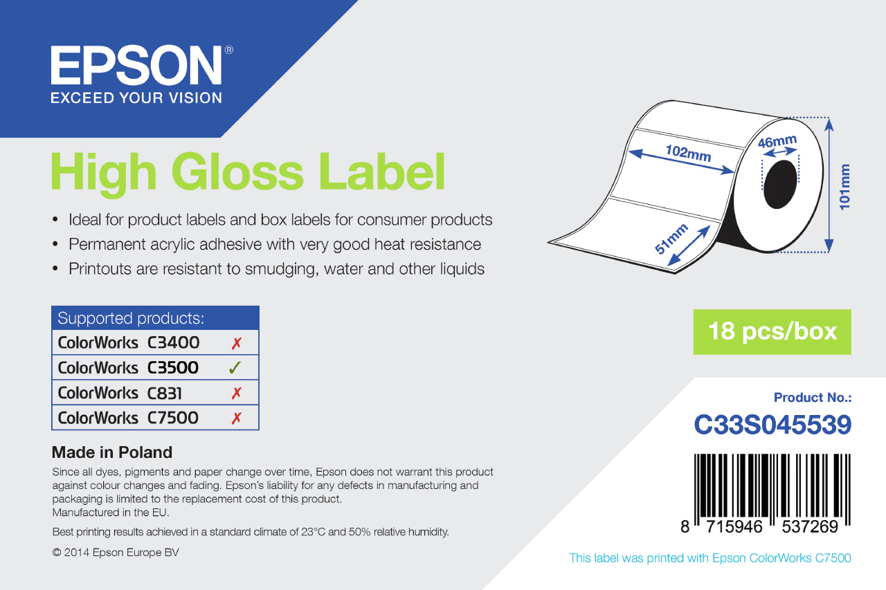Epson Hochglänzend - 51 x 102 mm 610 Etikett(en) (1 Rolle(n)