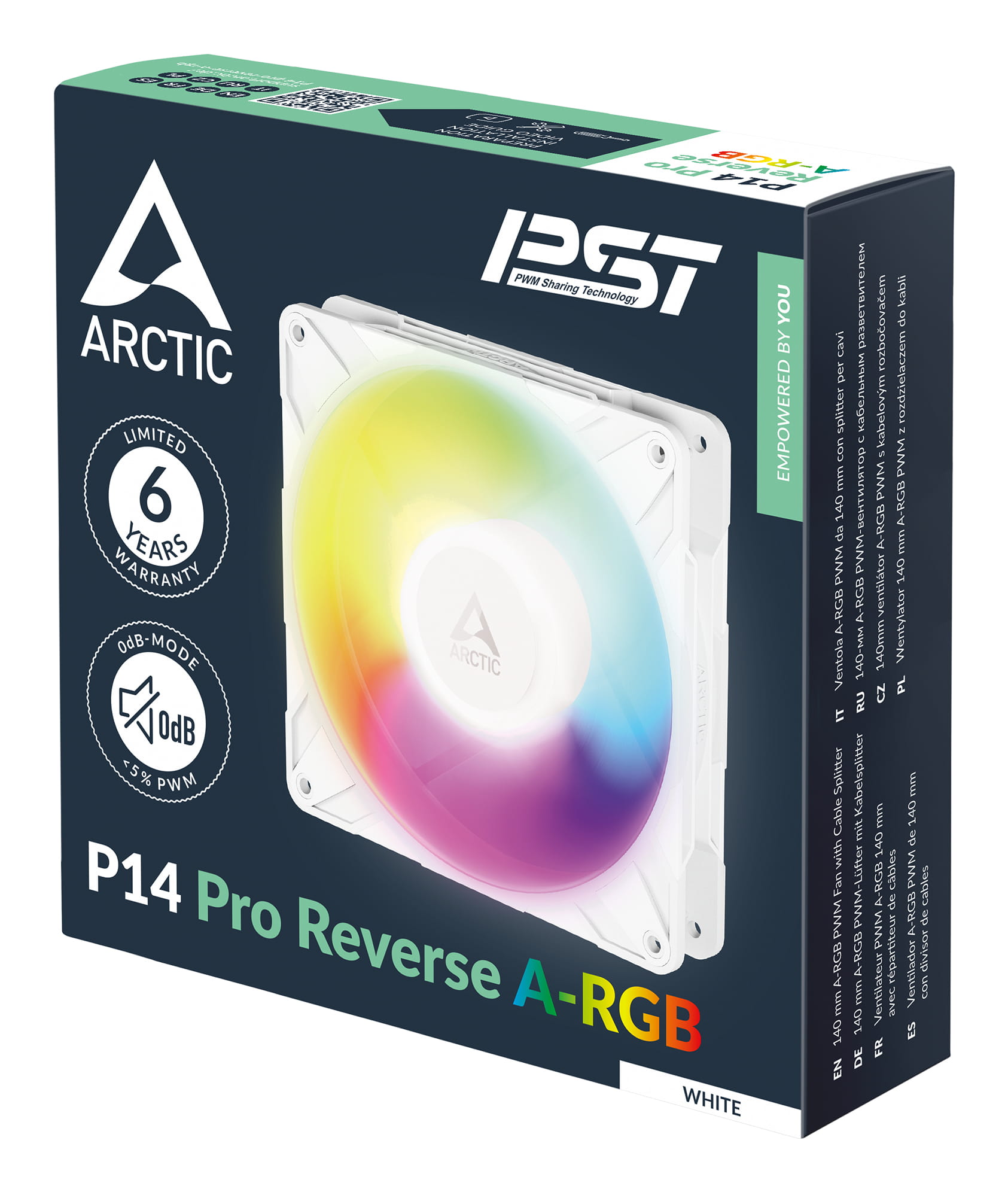 Arctic Freezer P14 Pro Reverse A-RGB (White) - 140 mm A-RGB PWM-Lüfter mit Kabelsplitter, Ventilator, 14 cm, 166,5 m³/h, Weiß