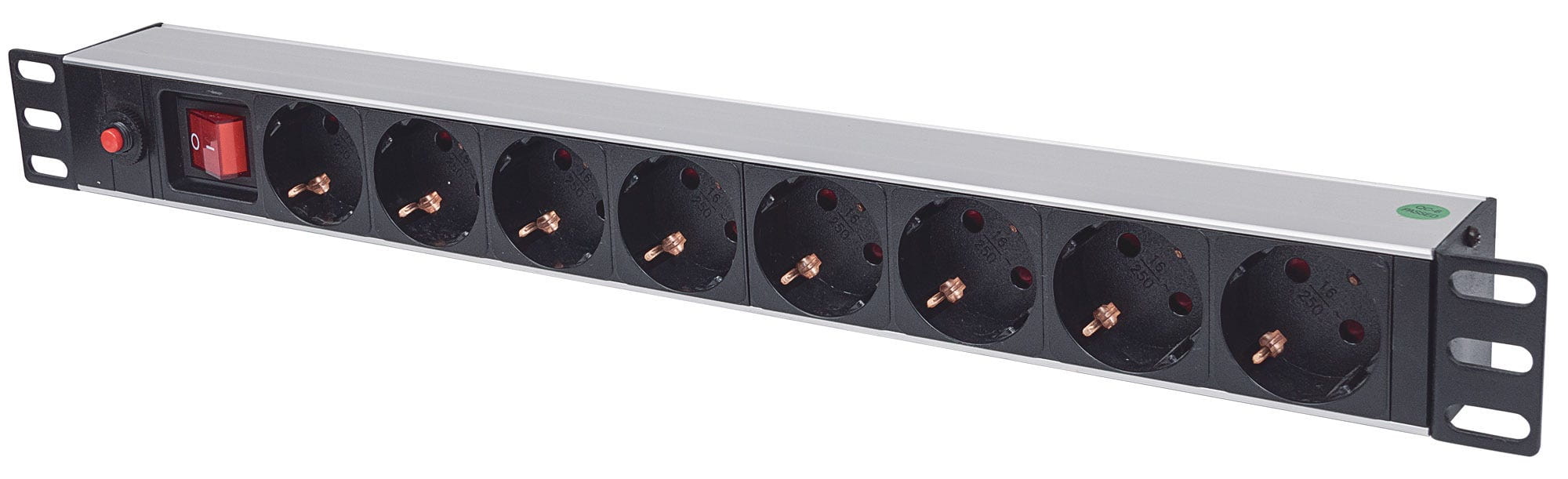 Intellinet 19" 1U Rackmount 8-Way Power Strip - German Type, With On/Off Switch and Overload Protection, 3m Power Cord - Steckdosenleiste (Rack - einbaufähig)