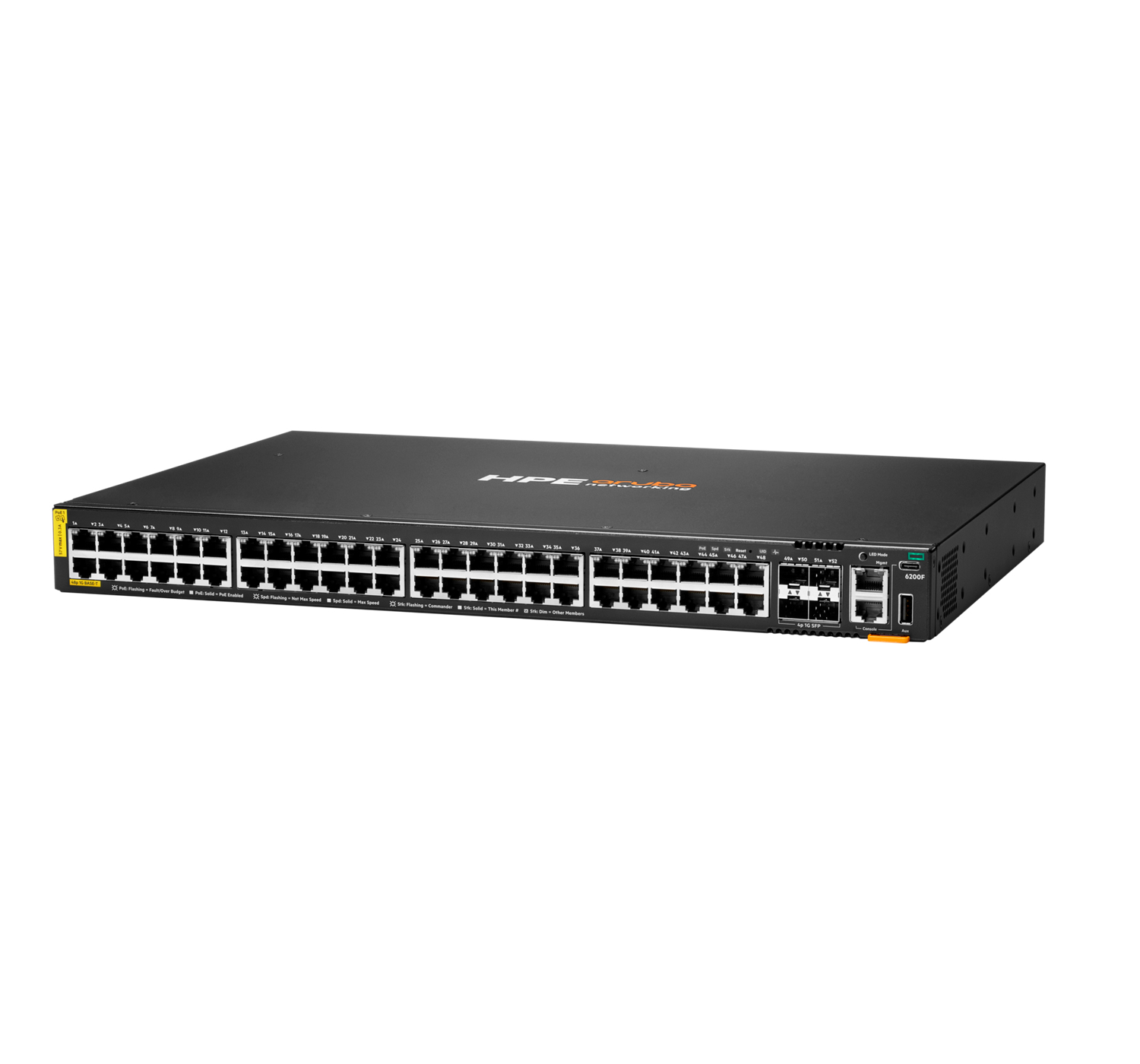 HPE Aruba Networking CX 6200F 48G Class 4 PoE 4SFP 370W TAA Switch - Switch - max. Stapelentfernung 10 km - L3 - managed - 48 x 10/100/1000 (PoE+)