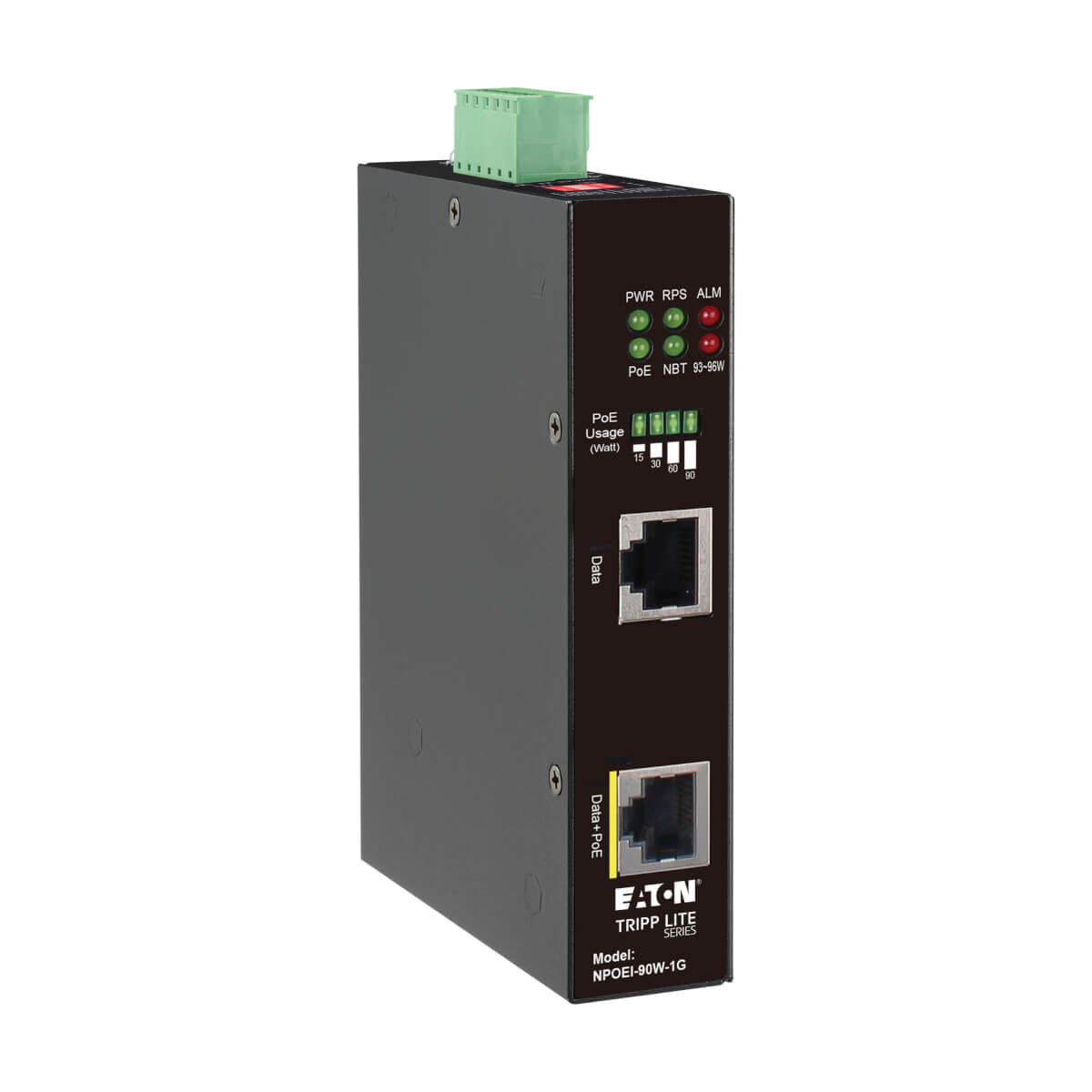 Tripp Eaton Tripp Lite Series Industrial Gigabit Ethernet PoE injector, 90W PoE++, 802.3bt, Midspan, -40C to +75C, IP30 housing, Dual 24~57VDC , DIN rail, 1 Port - Power Injector (DIN-Schienenmontage möglich)