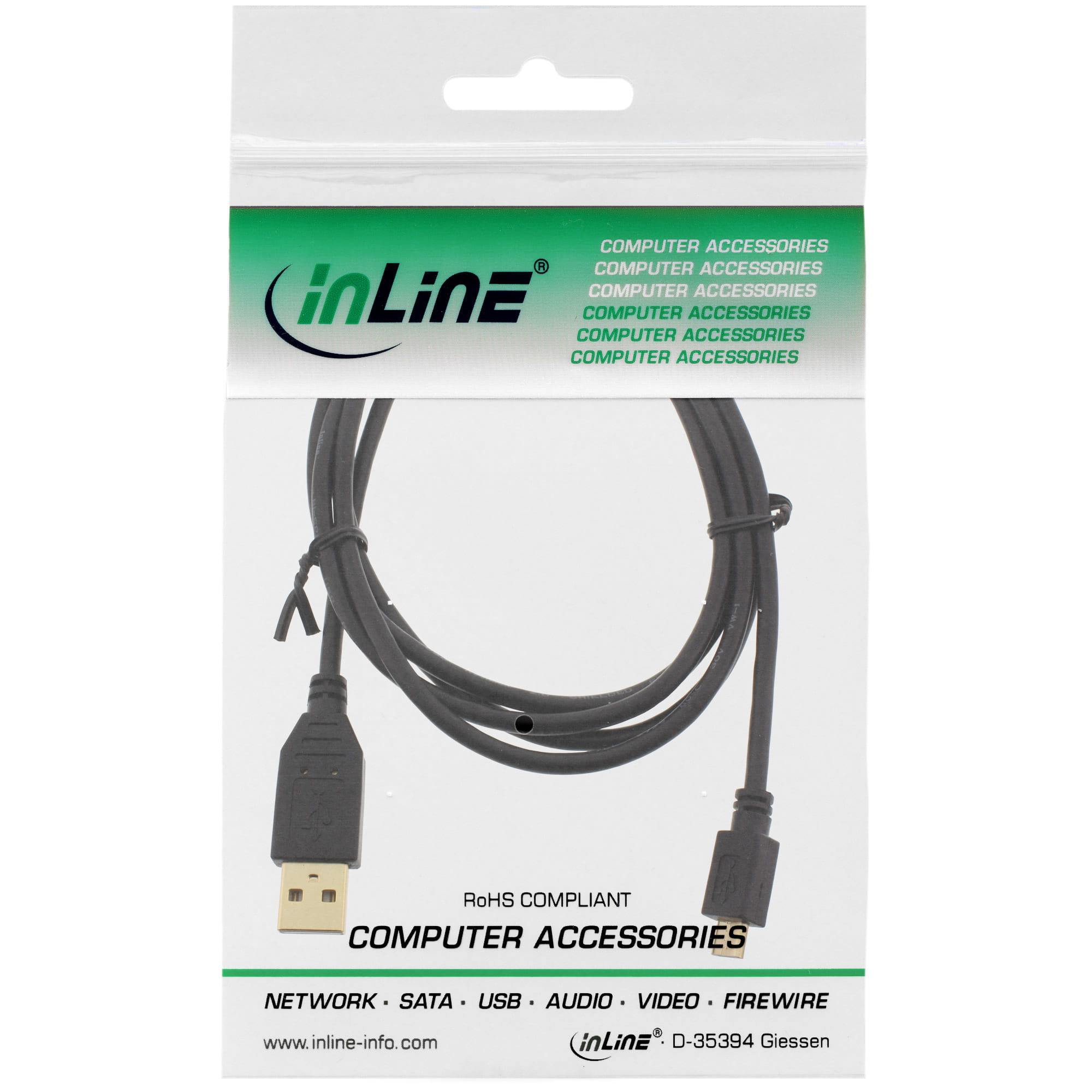 InLine Micro-USB 2.0 Kabel - USB-A ST an Micro-B ST - vergoldete Kontakte - 3m