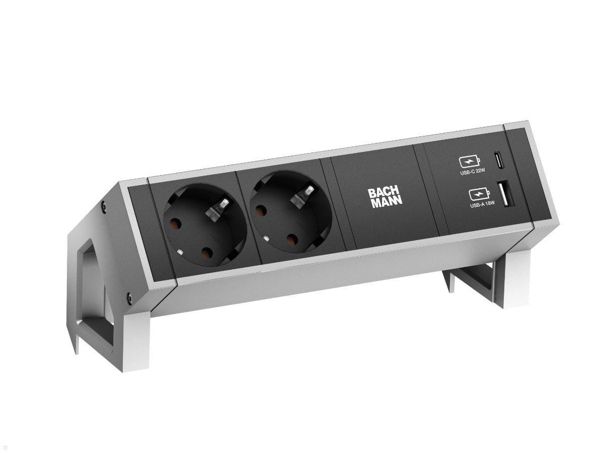 Bachmann DESK 2 - Steckdosenleiste - included mounting bracket - Wechselstrom 250 V - Eingabe, Eingang GST18 - Ausgangsanschlüsse: 2 (24 pin USB-C, USB, 2 x CEE 7/3)