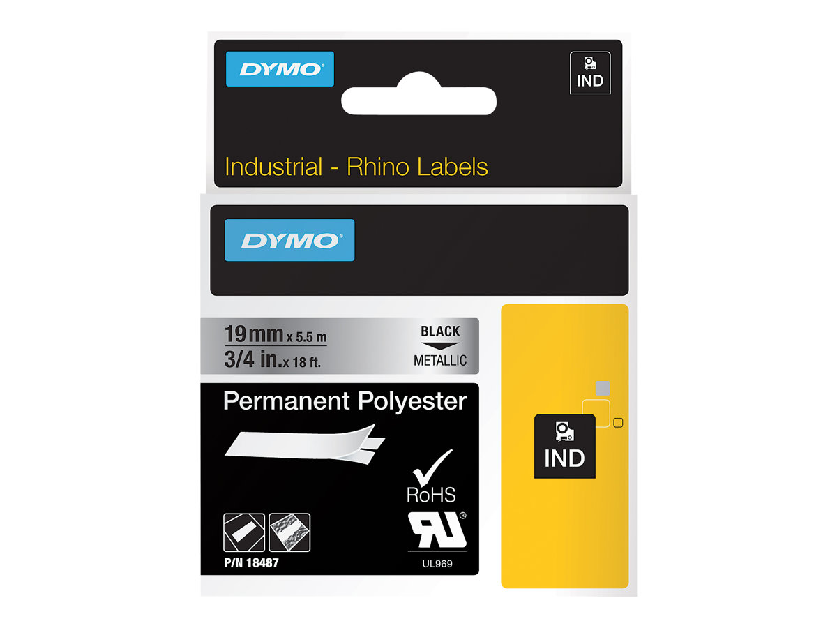 Dymo Polyester - permanenter Klebstoff - Schwarz auf Silber - Roll (1.9 cm x 5.5 m)
