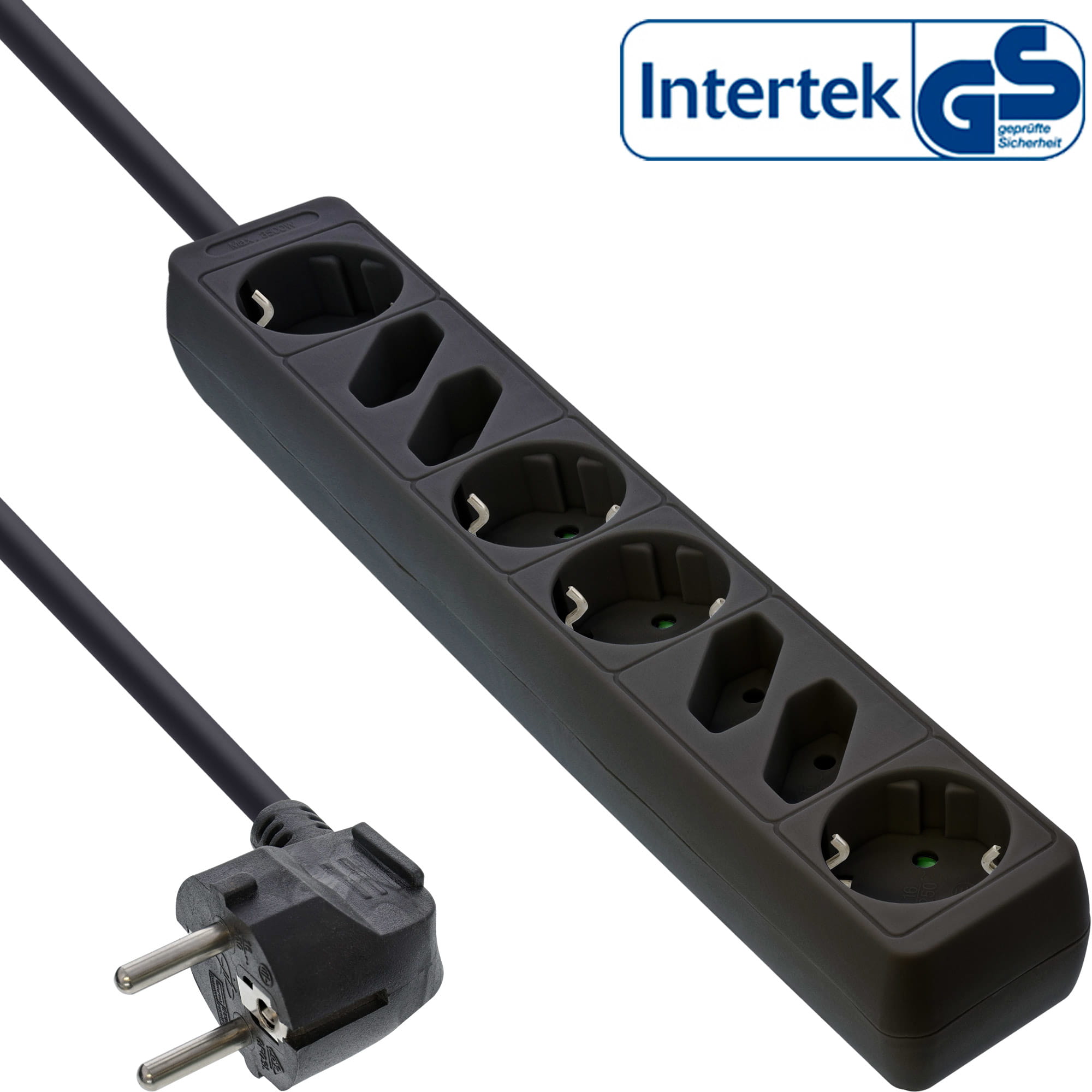 InLine Steckdosenleiste - 8-fach - 4x Schutzkontakt + 4x Euro - schwarz - 3m