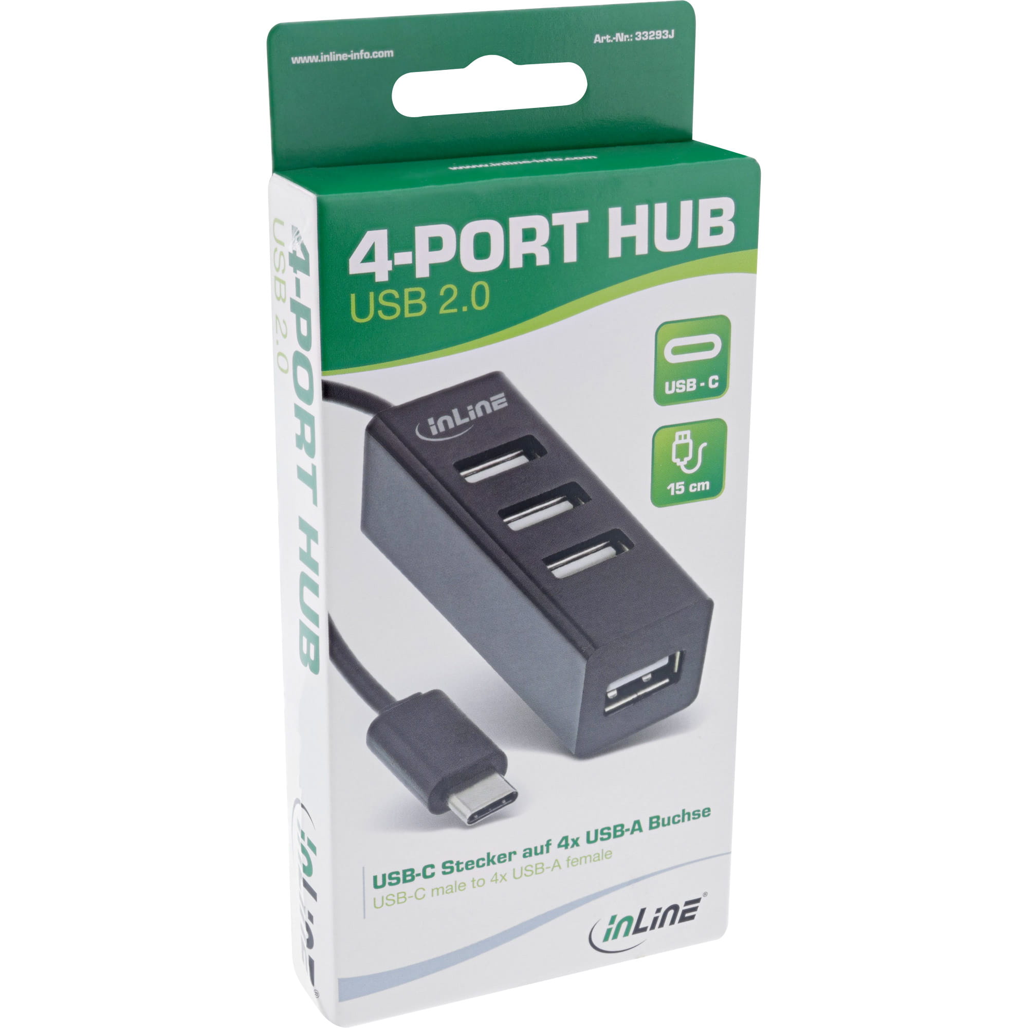 InLine USB 2.0 4-Port Hub - USB-C auf 4x USB-A - 15cm - schwarz