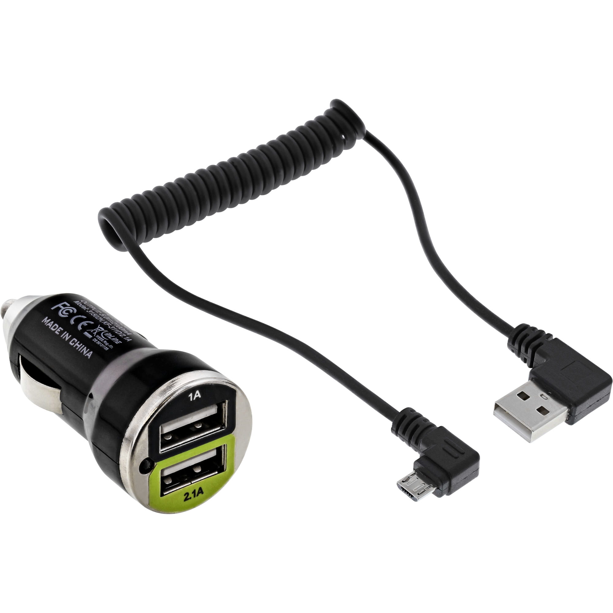 InLine USB DUAL+ KFZ-Ladeset - Stromadapter 1m Kabel - 12/24VDC zu 5V DC/2.1A