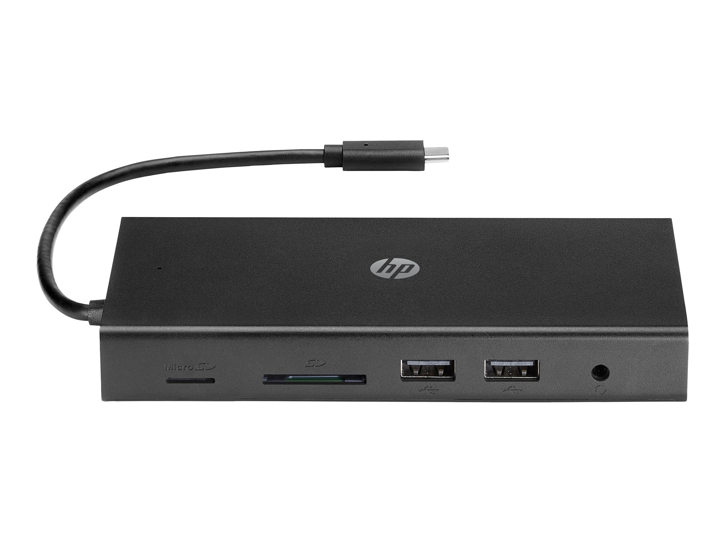 HP USB-C-Reisehub mit mehreren Anschlüssen, Kabelgebunden, USB 3.2 Gen 1 (3.1 Gen 1) Type-C, 10,100,1000 Mbit/s, Schwarz, MicroSD (TransFlash), SD, China