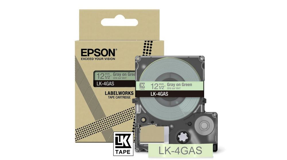 Epson LabelWorks LK-4GAS - Grau auf Grün - Rolle (1,2 cm x 8 m)