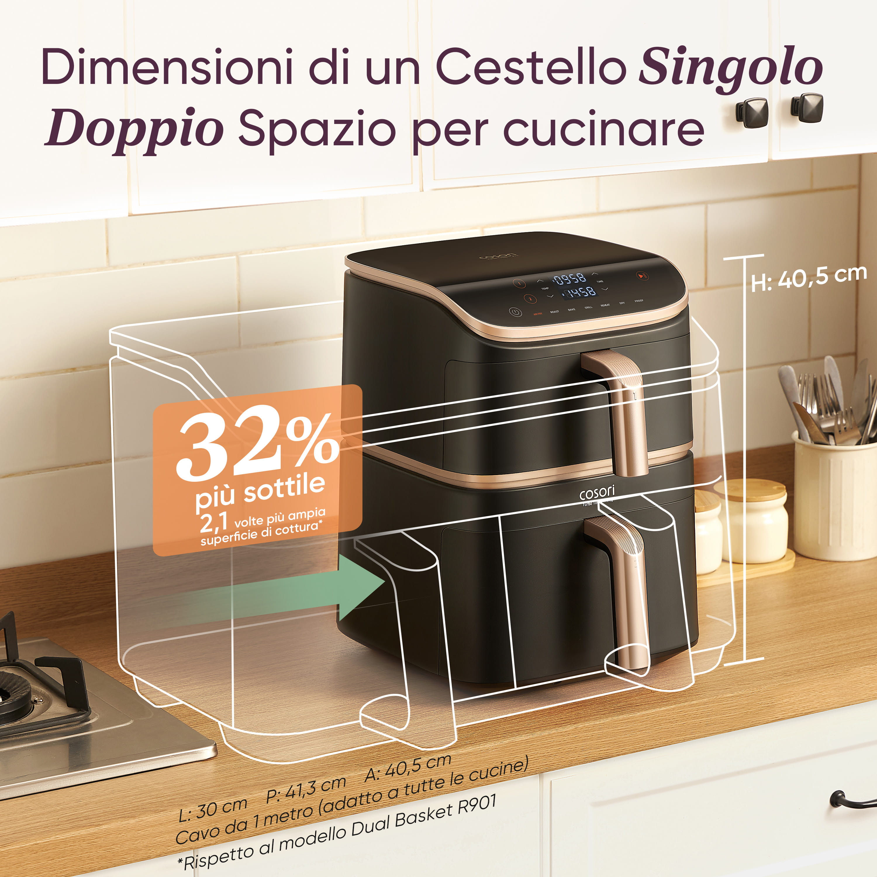 Cosori Turbo Tower Pro Smart Single 10.8 L Stand-alone Hot air fryer Black