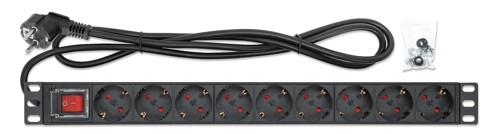Intellinet 715133, 1U, Aluminium, Schwarz, 9 AC-Ausgänge, Typ F, Typ F