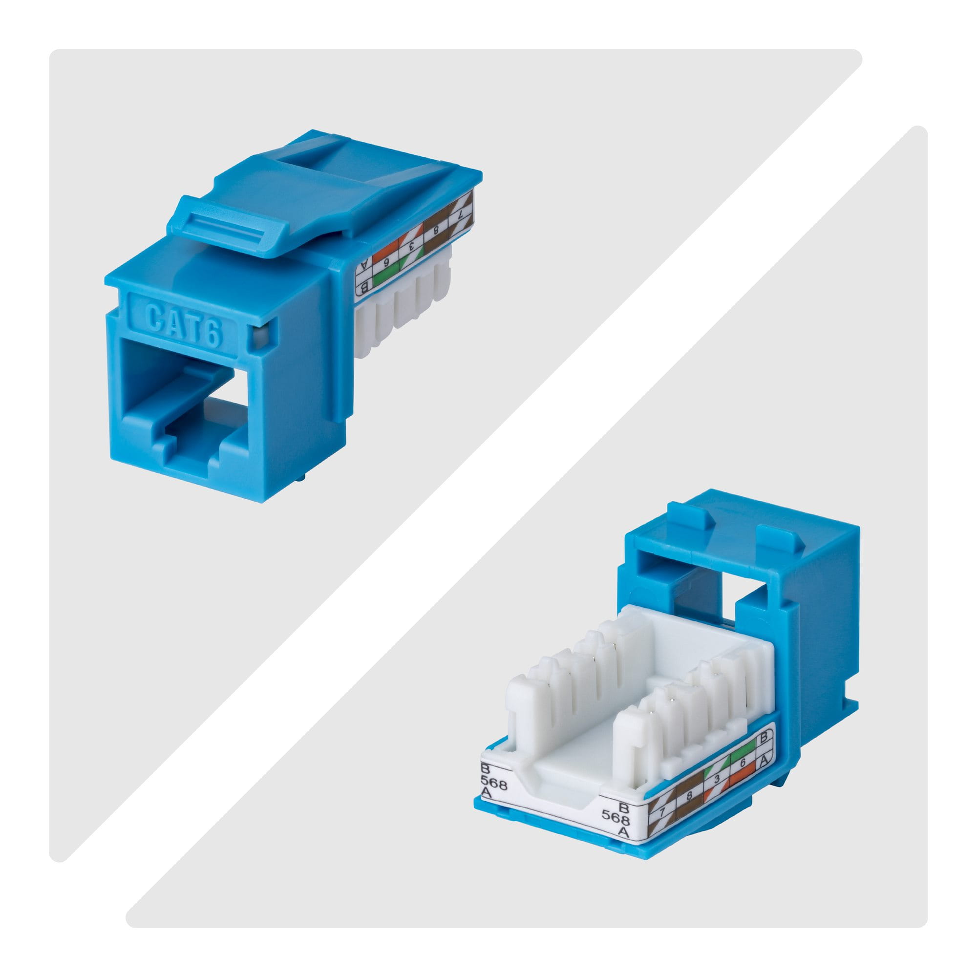 StarTech.com Cat6 Keystone Jack Modul, 24er-Pack RJ45 Ethernet Keystone Buchse, UTP Cat6 Wandbuchse, 90 Grad 110 Punch Down Buchse, Blau, Abgewinkelt, Blau, RJ-45, Buchse, Buchse, 10GBase-T