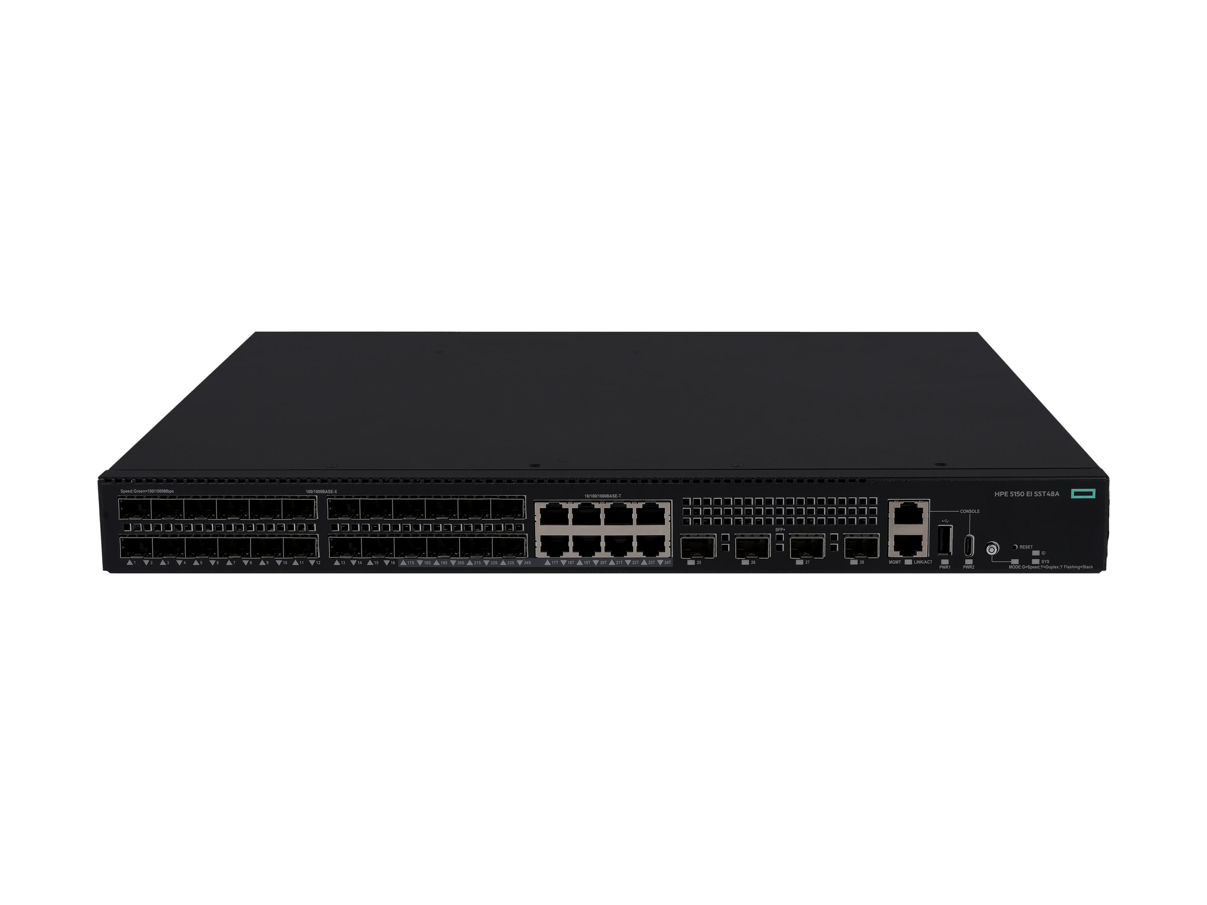 HPE Networking Comware 5150EI 24p SFP 1G 8p 10M/100M/1G Combo 4p SFP+ 1G/10G Switch - Switch - L3 - managed - 24 x 100/1000Base-X SFP + 8 x 10/100/1000Base-T + 4 x 1 Gigabit / 10 Gigabit SFP+ (Uplink / Stacking)