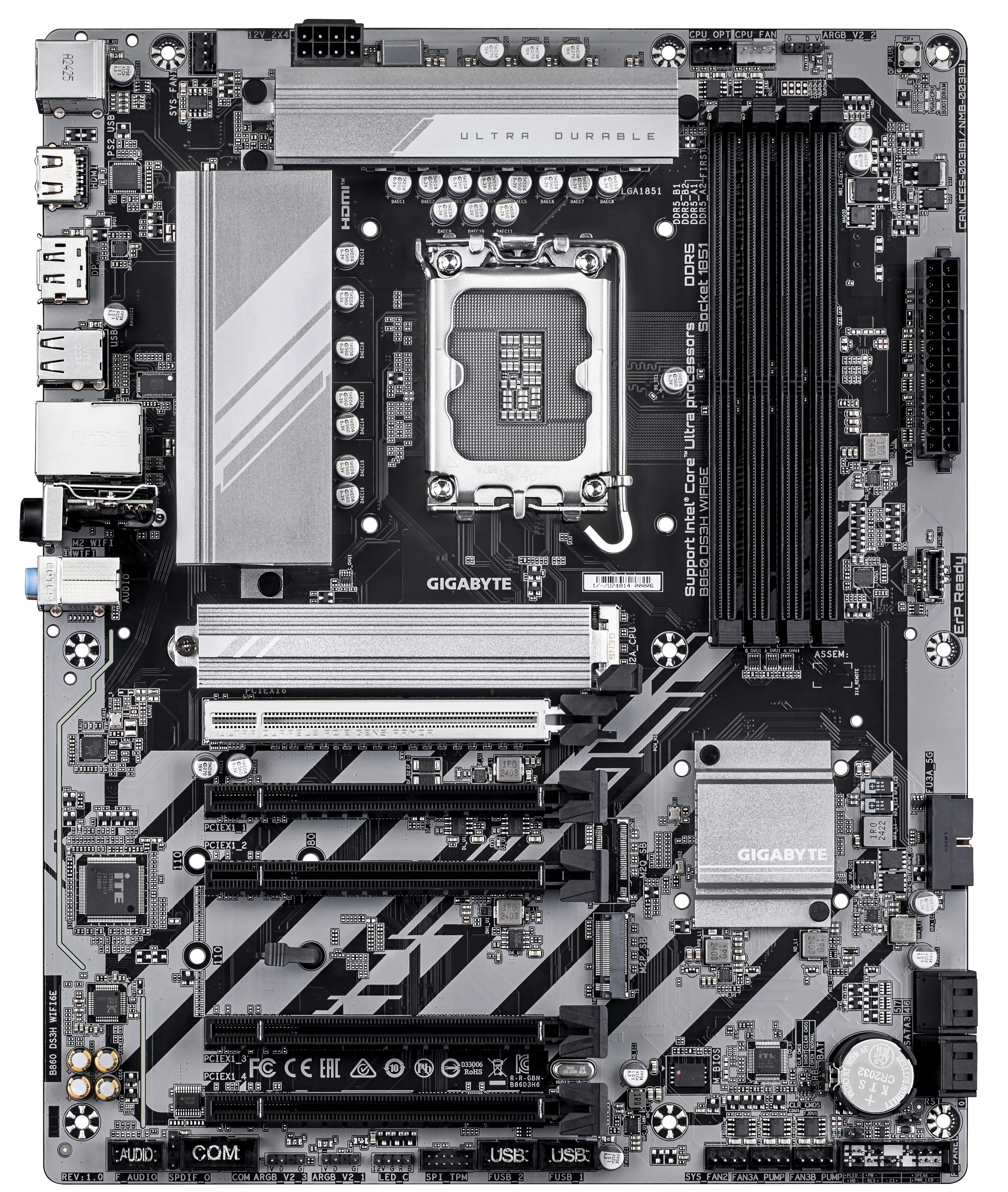 Gigabyte B860 DS3H WIFI6E - Motherboard - ATX - LGA1851 Sockel - B860 Chipsatz - USB-C 3.2 Gen 2x2, USB 3.2 Gen 2, USB-C 3.2 Gen 1, USB 3.2 Gen 1 - 2.5 Gigabit LAN, Bluetooth, Wi-Fi 6E - Onboard-Grafik (CPU erforderlich)