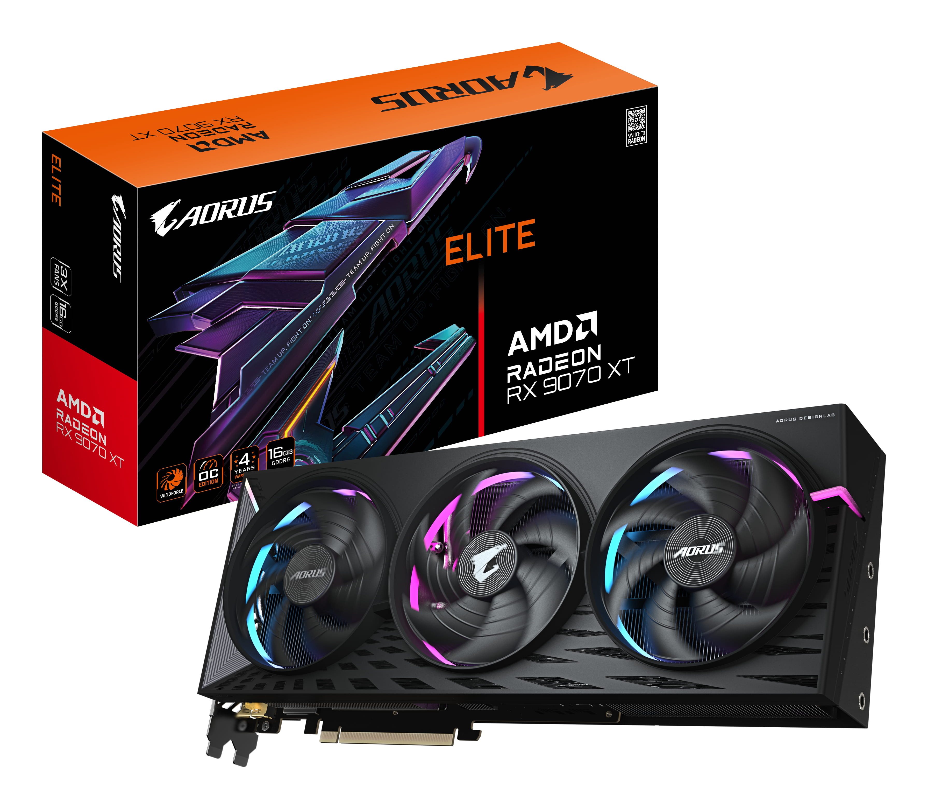 Gigabyte AORUS Radeon RX 9070 XT ELITE 16G Grafikkarte - 16 GB GDDR6, 256 Bit, PCI-E 5.0, 3100 MHz Kernfrequenz, 2 x DisplayPort, 2 x HDMI, GV-R9070XTAORUS E-16GD, Radeon RX 9070 XT, 16 GB, GDDR6, 256 Bit, 7680 x 4320 Pixel, PCI Express 5.0