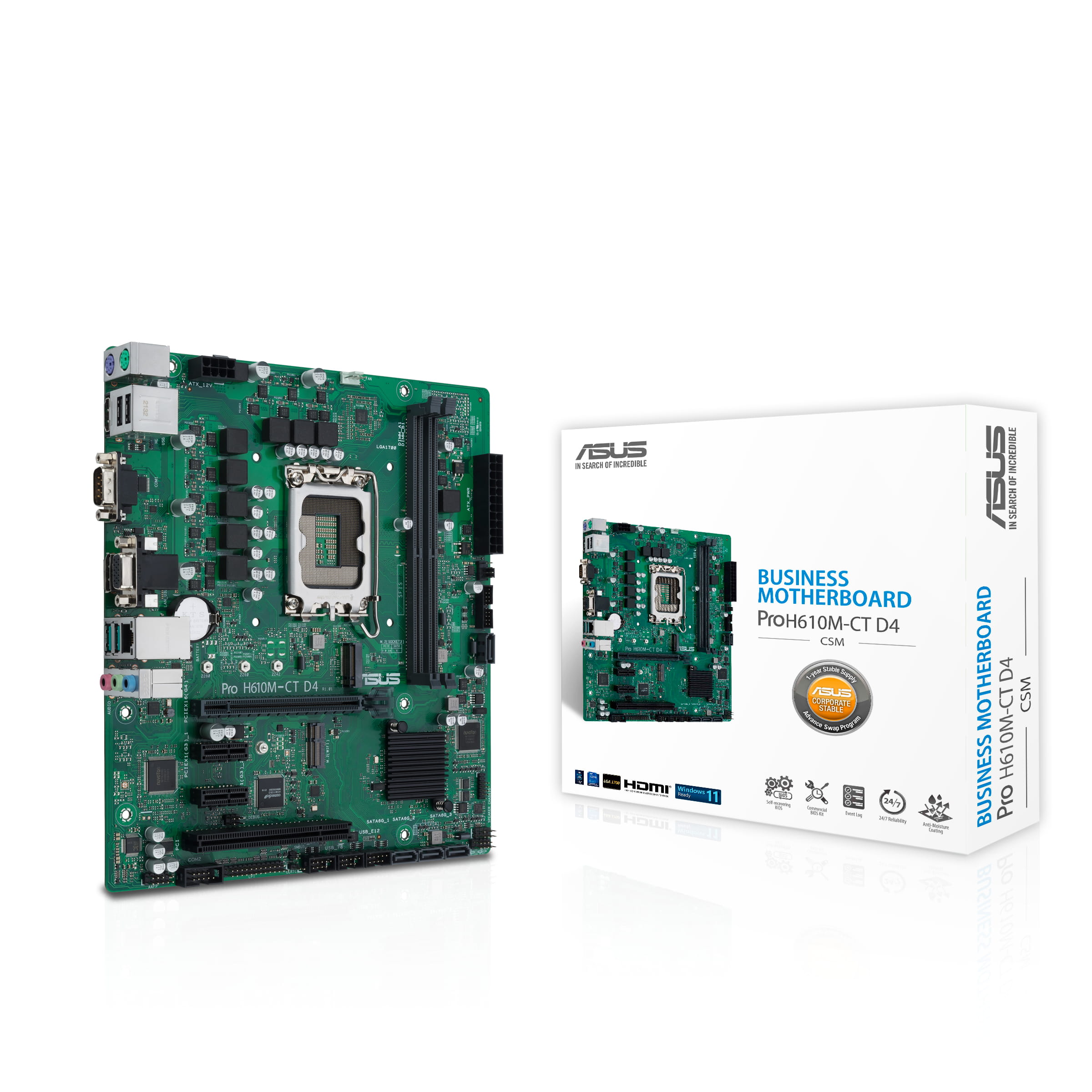 ASUS PRO H610M-CT D4-CSM - Motherboard - micro ATX - LGA1700 Sockel - H610 Chipsatz - USB 3.2 Gen 1, USB 3.2 Gen 2 - Gigabit LAN - Onboard-Grafik (CPU erforderlich)